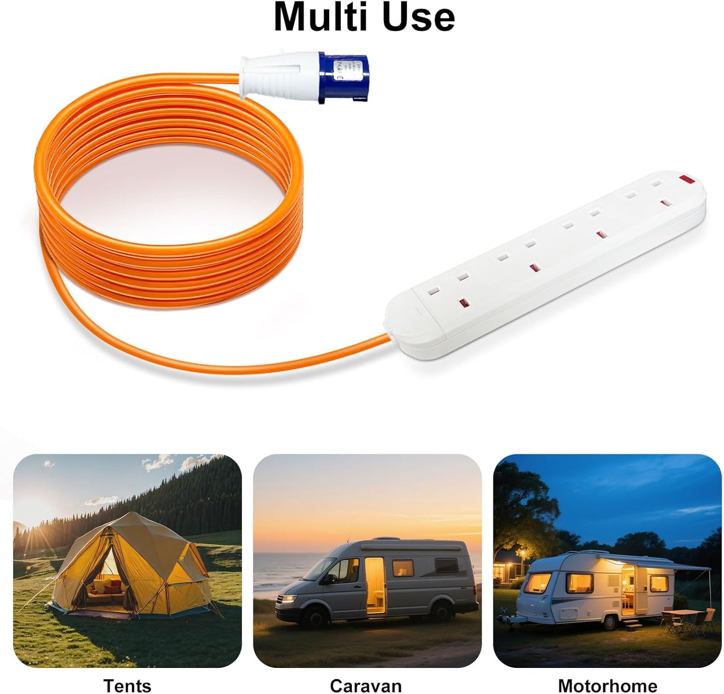 Anesty 10m electric hook up cable for camping, suitable for tents, caravans, and motorhomes