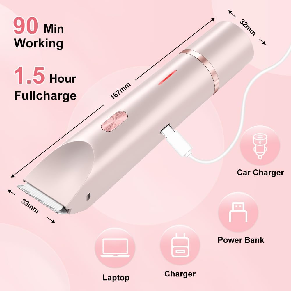 JINPUS electric lady shaver for women in pink with USB charging options and battery status display