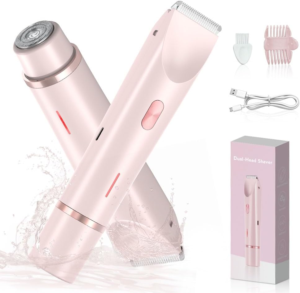 JINPUS Electric Lady Shaver for Women in Pink with Dual-Head Design and USB Charging Cable