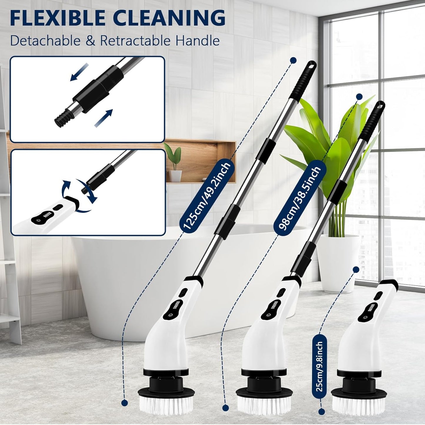 Newthinking electric spin scrubber for bathroom with adjustable handle for flexible cleaning