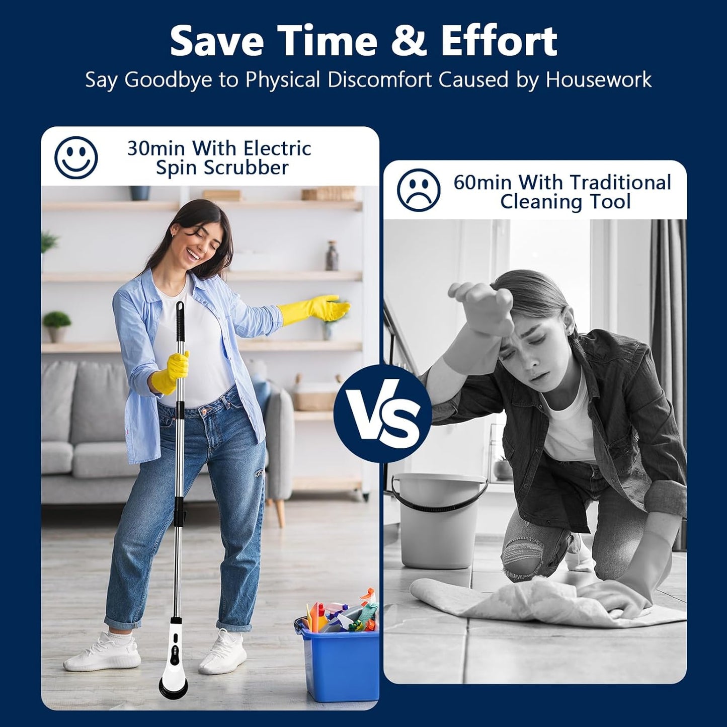Comparison of time-saving benefits of electric spin scrubber for bathroom versus traditional cleaning tools