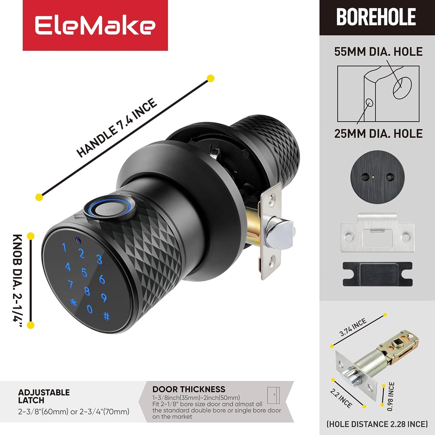 Bravex smart door lock with fingerprint, featuring a sleek design and adjustable latch for easy installation