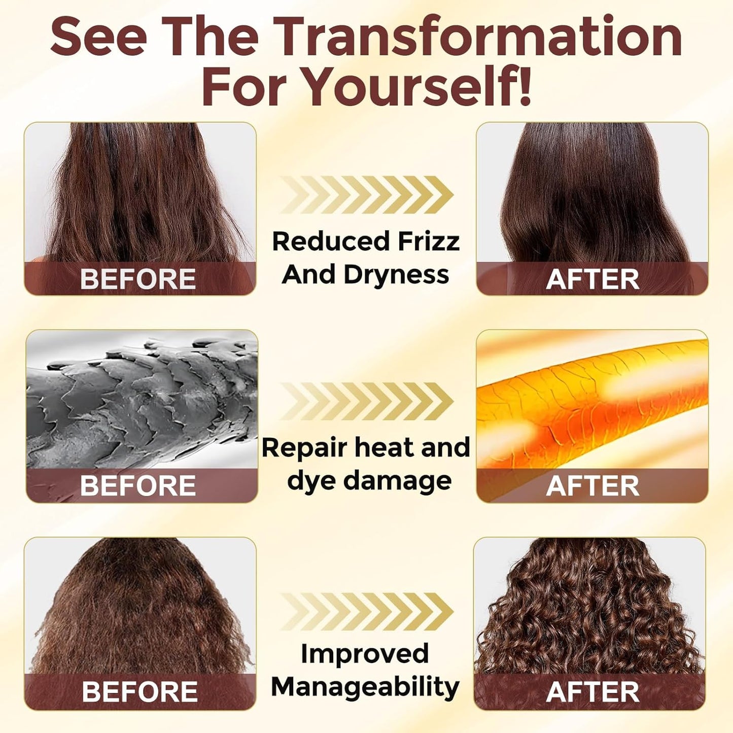 ELBBUB collagen hair mask for dry and damaged hair showing before and after results of improved manageability