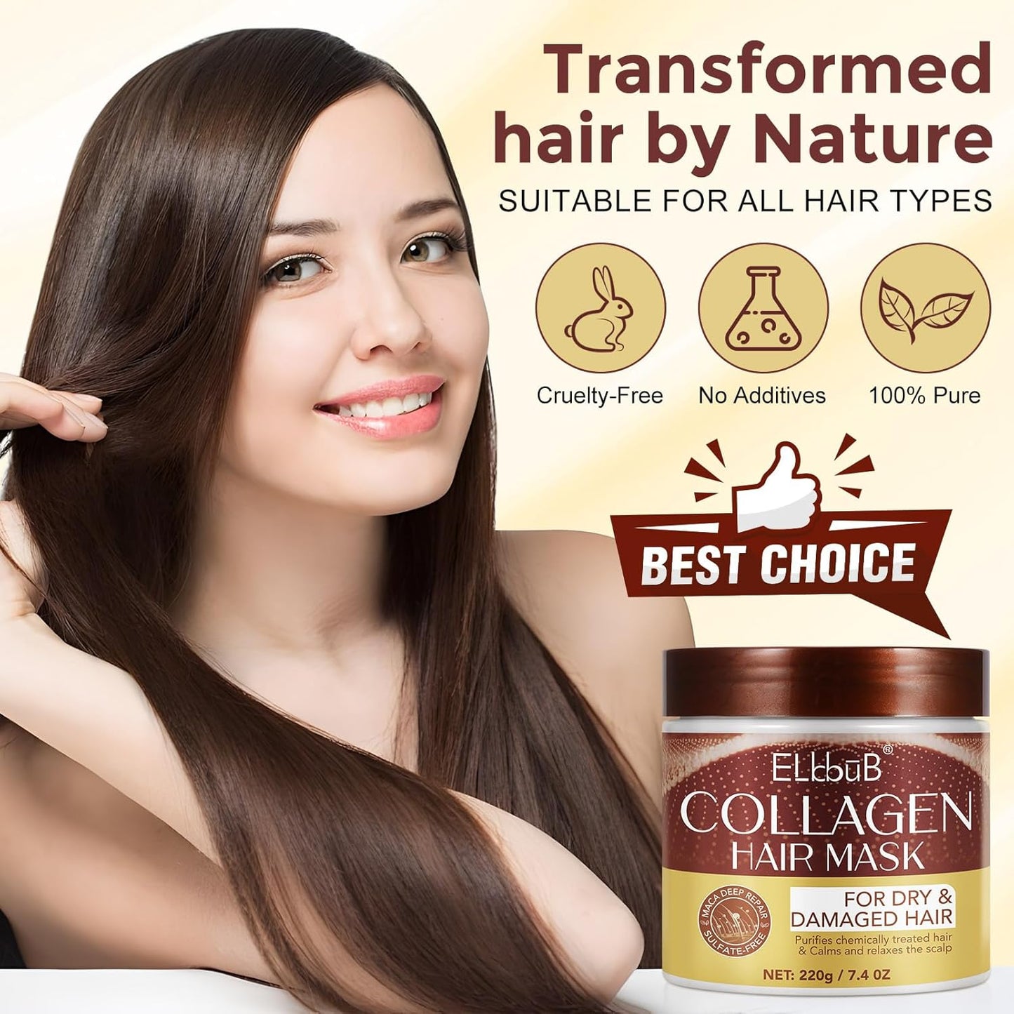 ELBBUB collagen hair mask for dry and damaged hair, cruelty-free and 100% pure for healthy hair transformation