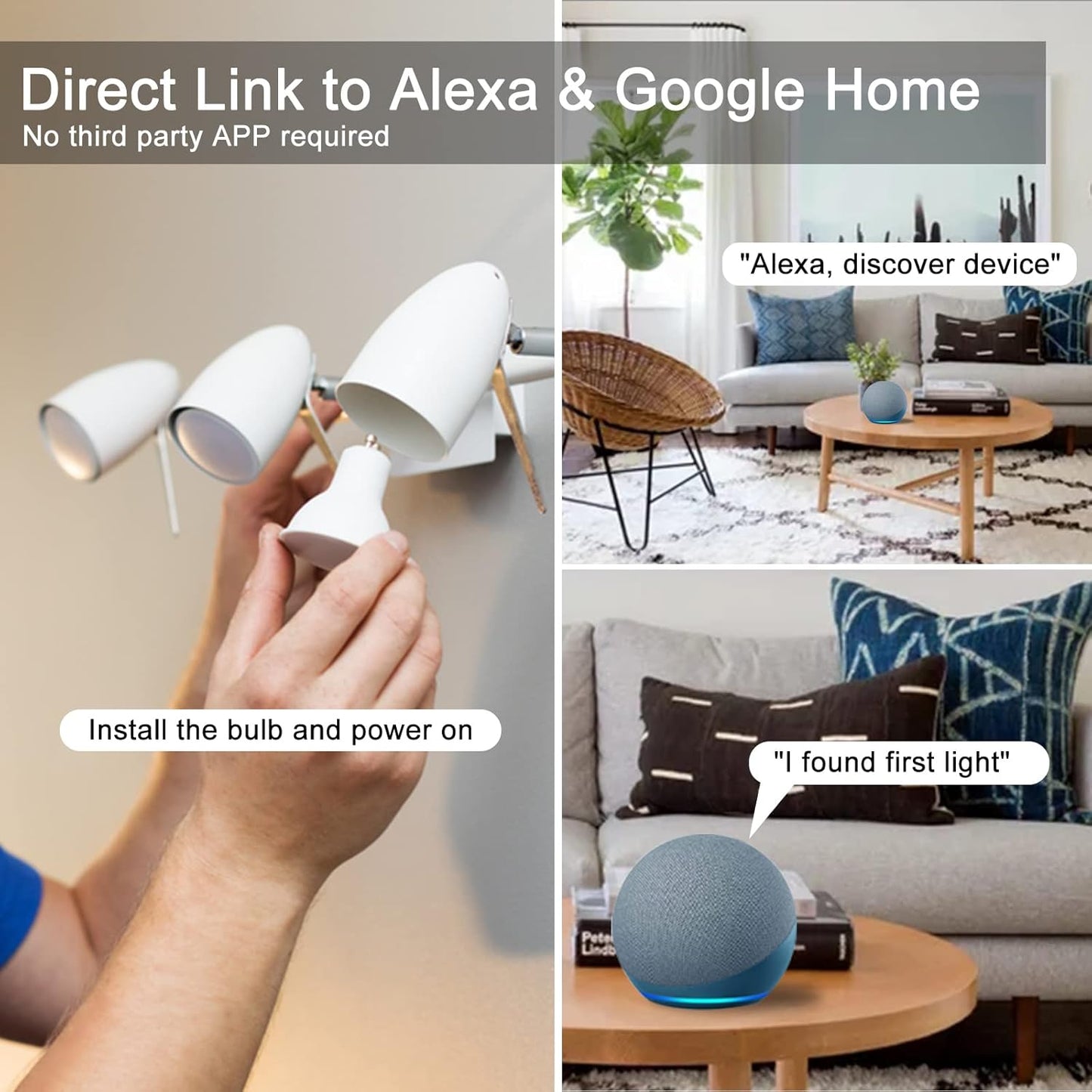 Enshine GU10 smart bulb compatible with Alexa, easy installation and direct link to smart home devices