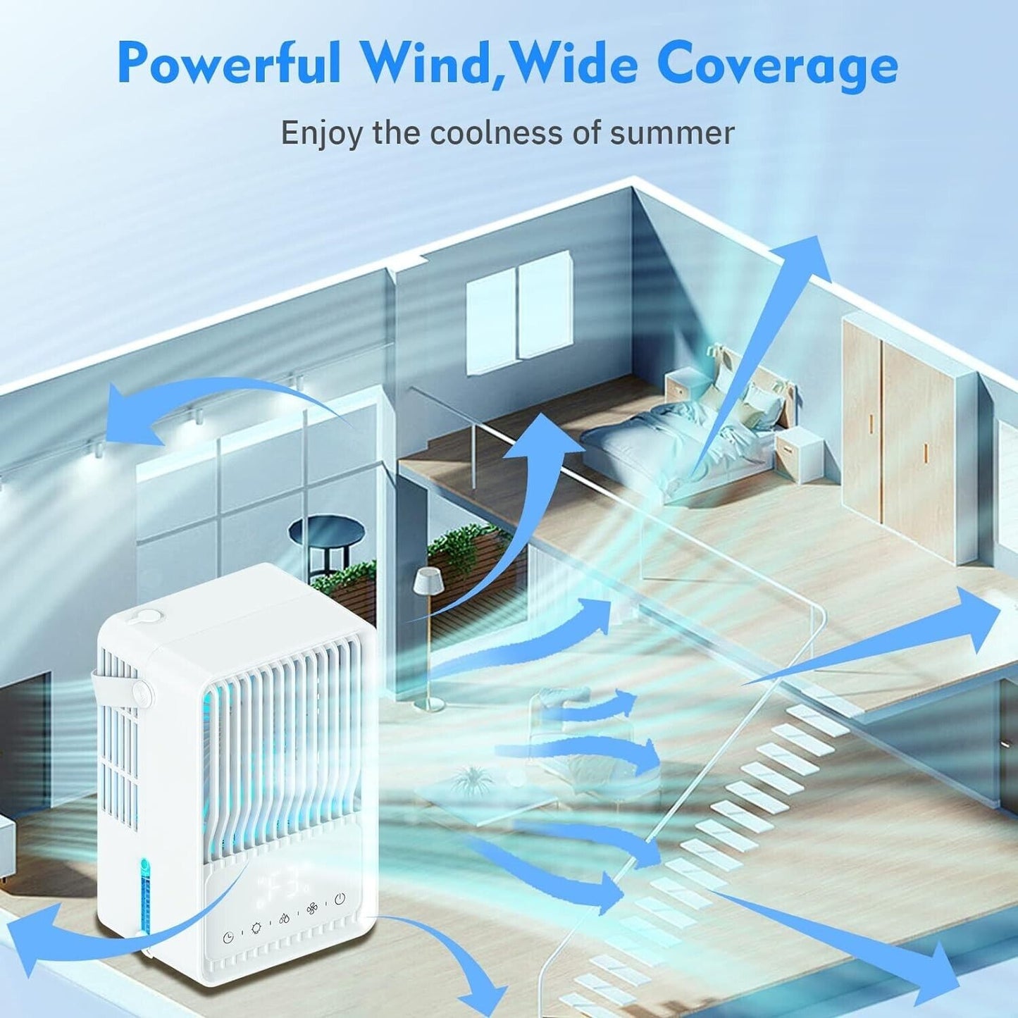 Evaporative cooling desktop fan with powerful wind and wide coverage for summer comfort