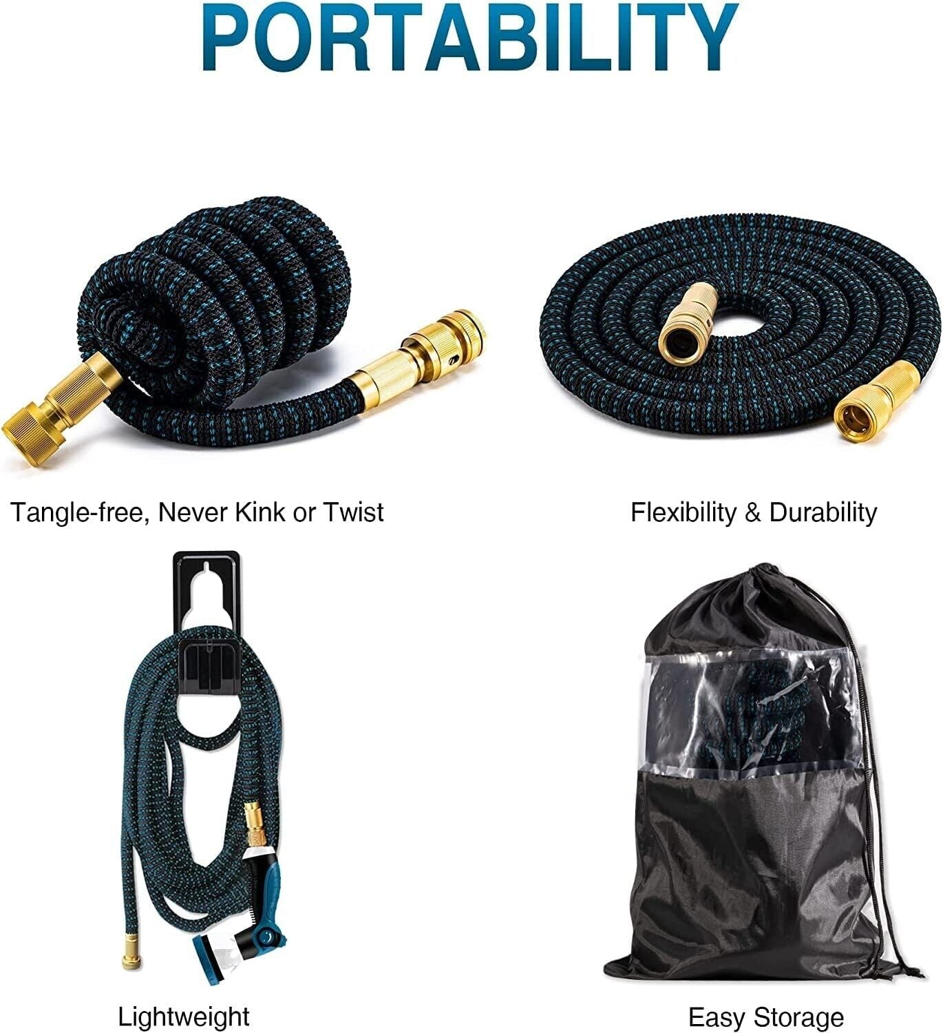 Expandable garden hose with brass fittings, lightweight, tangle-free, and easy to store for convenient gardening