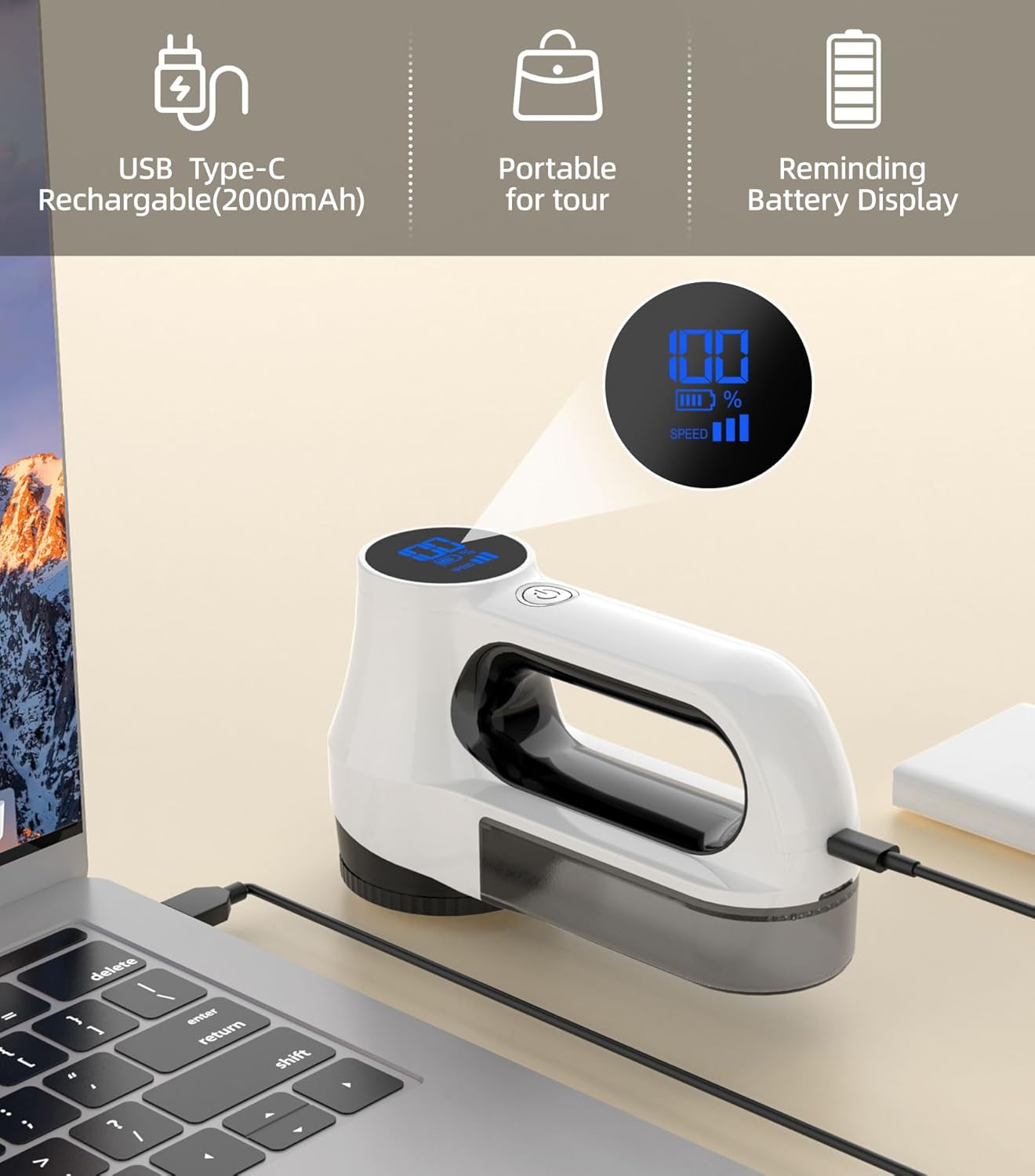 CuieTuee USB Type-C Rechargeable fabric shaver for clothes with battery display and portable design
