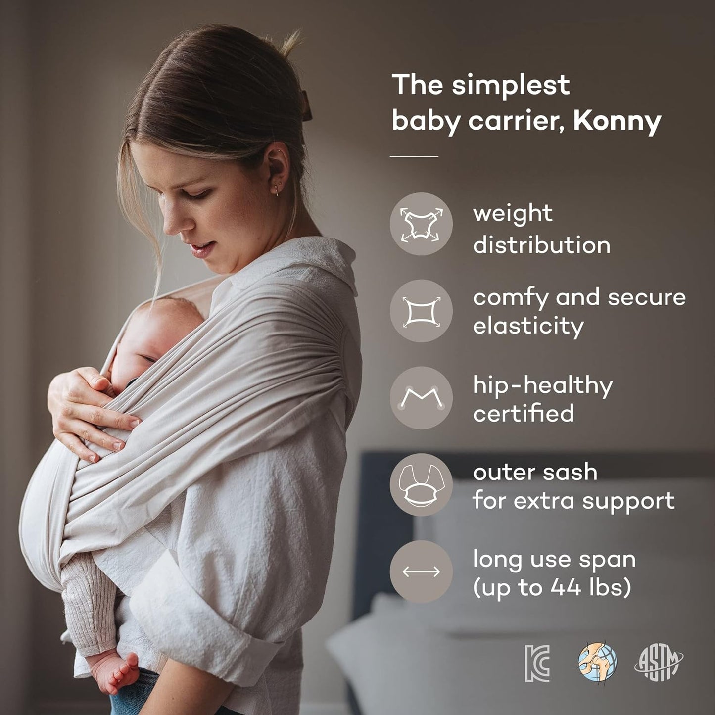 Konny lightweight infant carrier for mums with comfortable weight distribution and extra support features