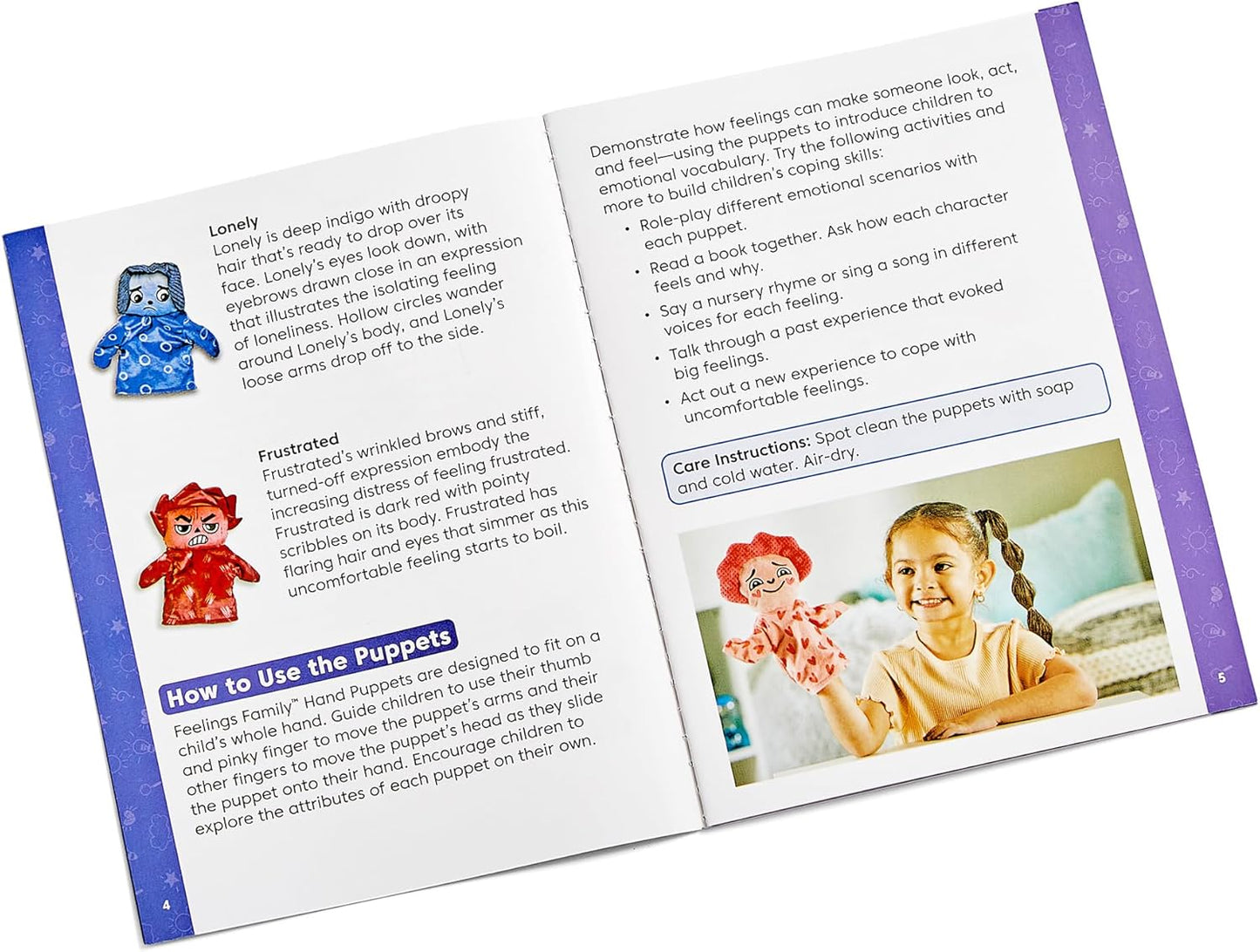 Learning Resources feelings hand puppets for toddlers in a guide showcasing emotional expressions