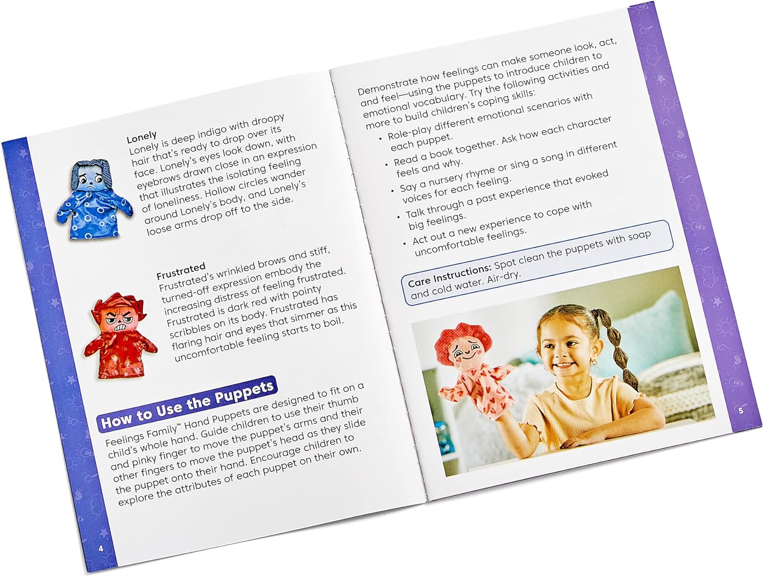 Learning Resources feelings hand puppets for toddlers in a guide showcasing emotional expressions