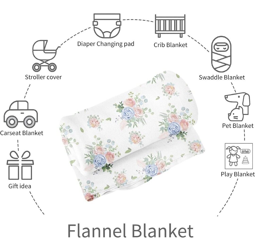 Floral Flannel Blanket for Babies, Versatile as a Stroller Cover, Swaddle, or Play Blanket