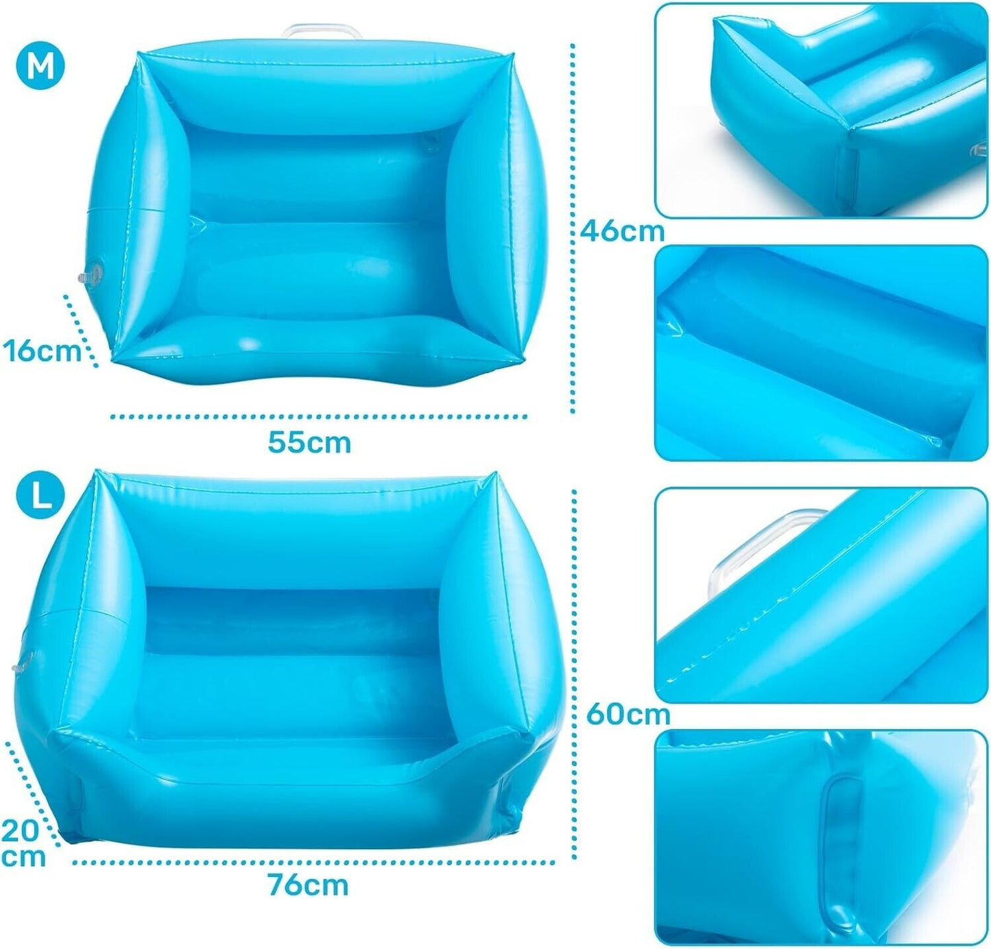 Foldable cat paddling pool in blue, available in sizes M and L for playful pets
