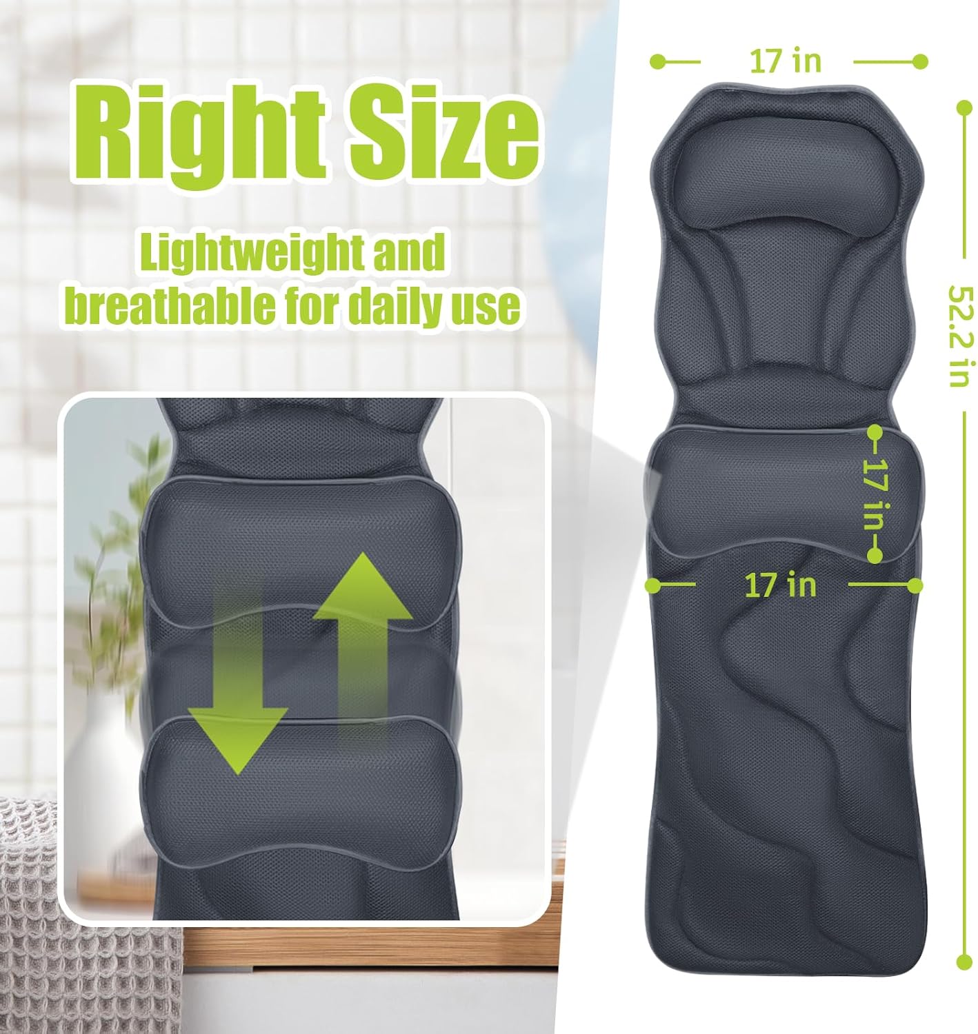 Bathland full body bath pillow for tub, lightweight and breathable design for ultimate comfort
