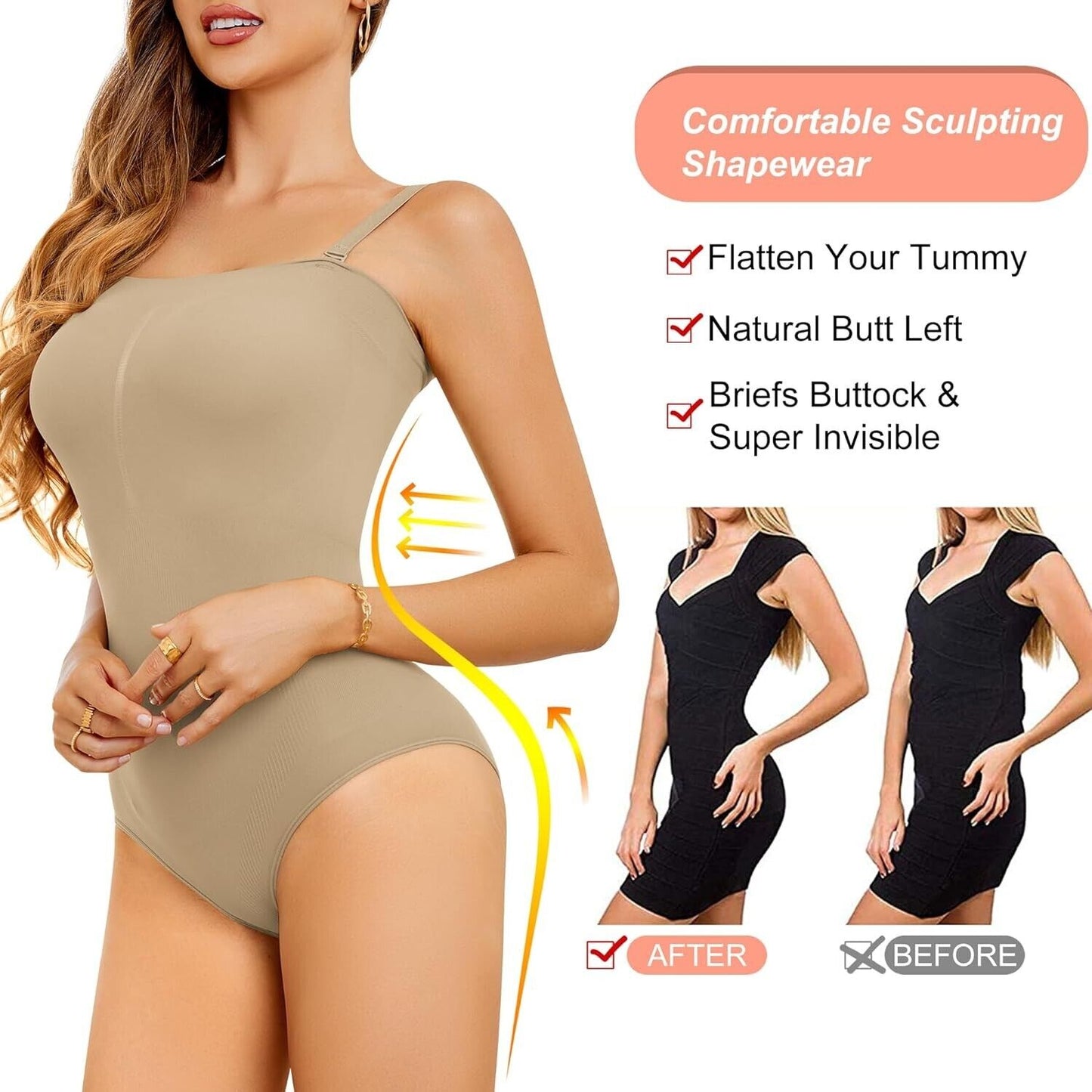 Women's shaping bodysuit XL in beige with adjustable straps for tummy flattening and an invisible look
