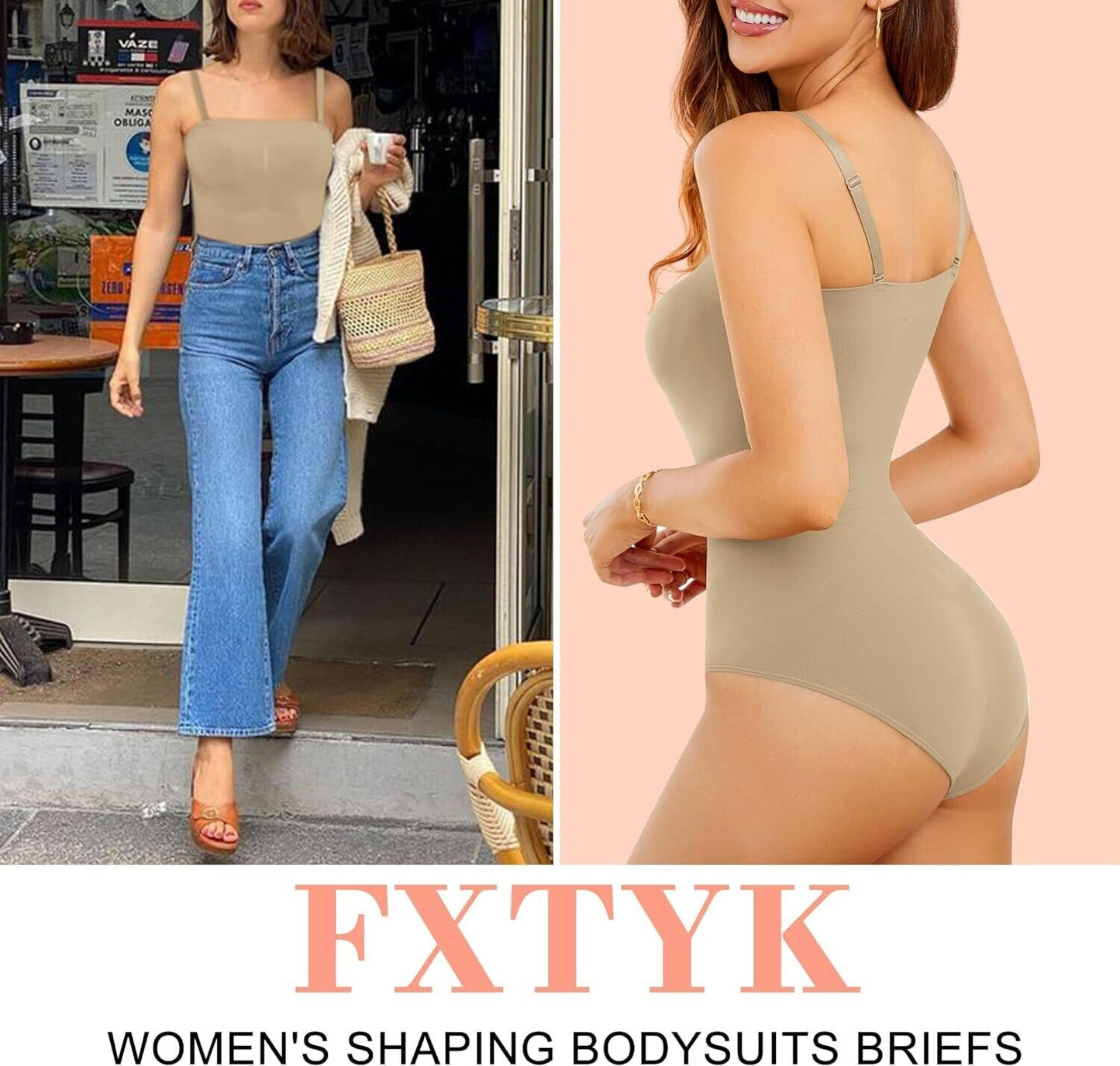 Stylish women's shaping bodysuit XL in beige, ideal for everyday wear and enhancing body shape