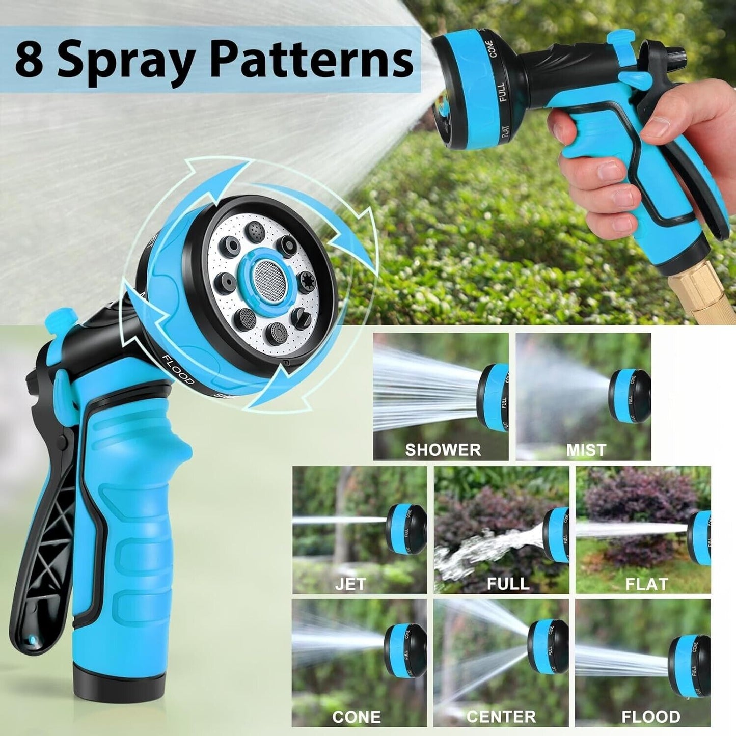 Hose pipe spray gun for garden with eight adjustable spray patterns for versatile watering needs