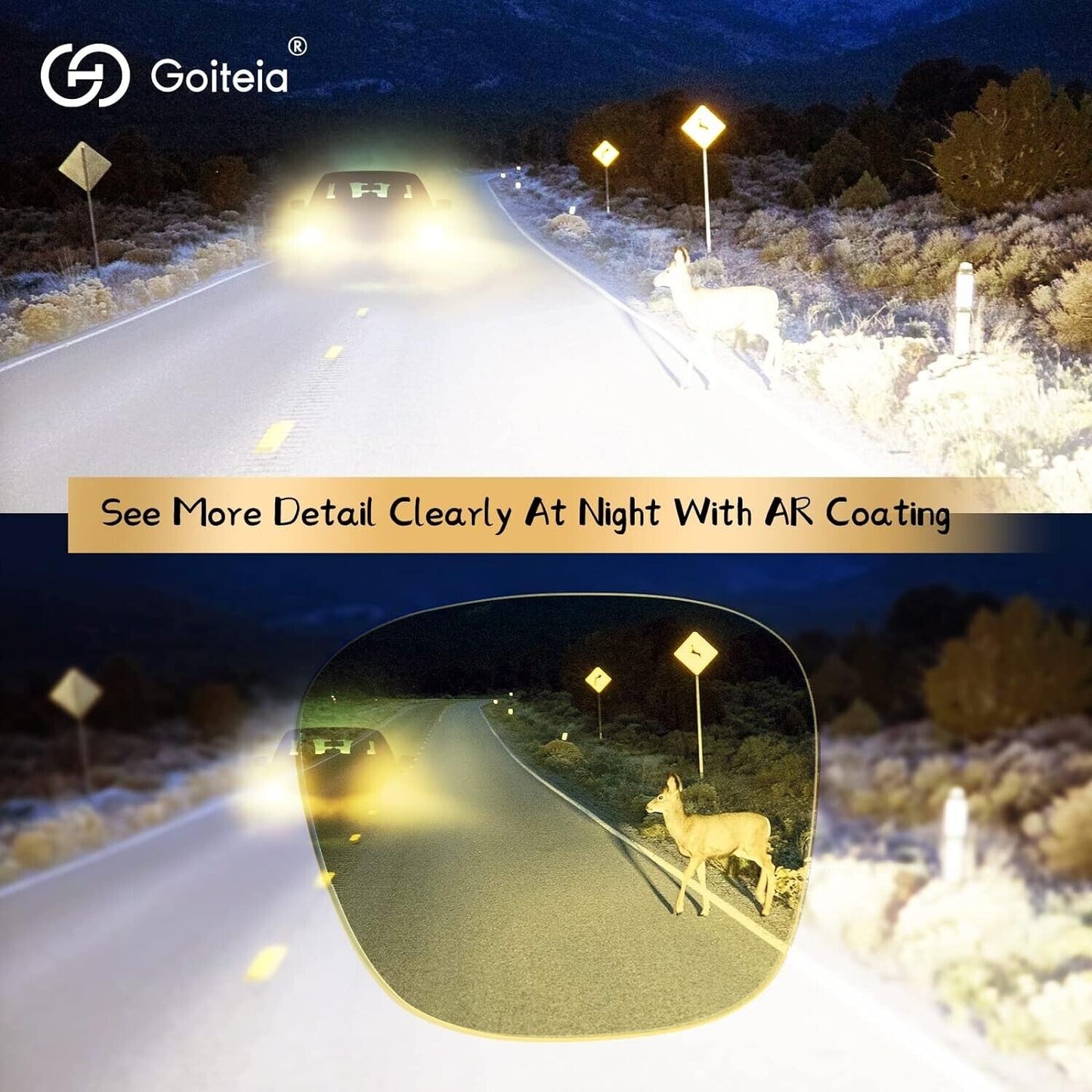 Goiteia night driving glasses for glare reduction, enhancing night visibility with AR coating