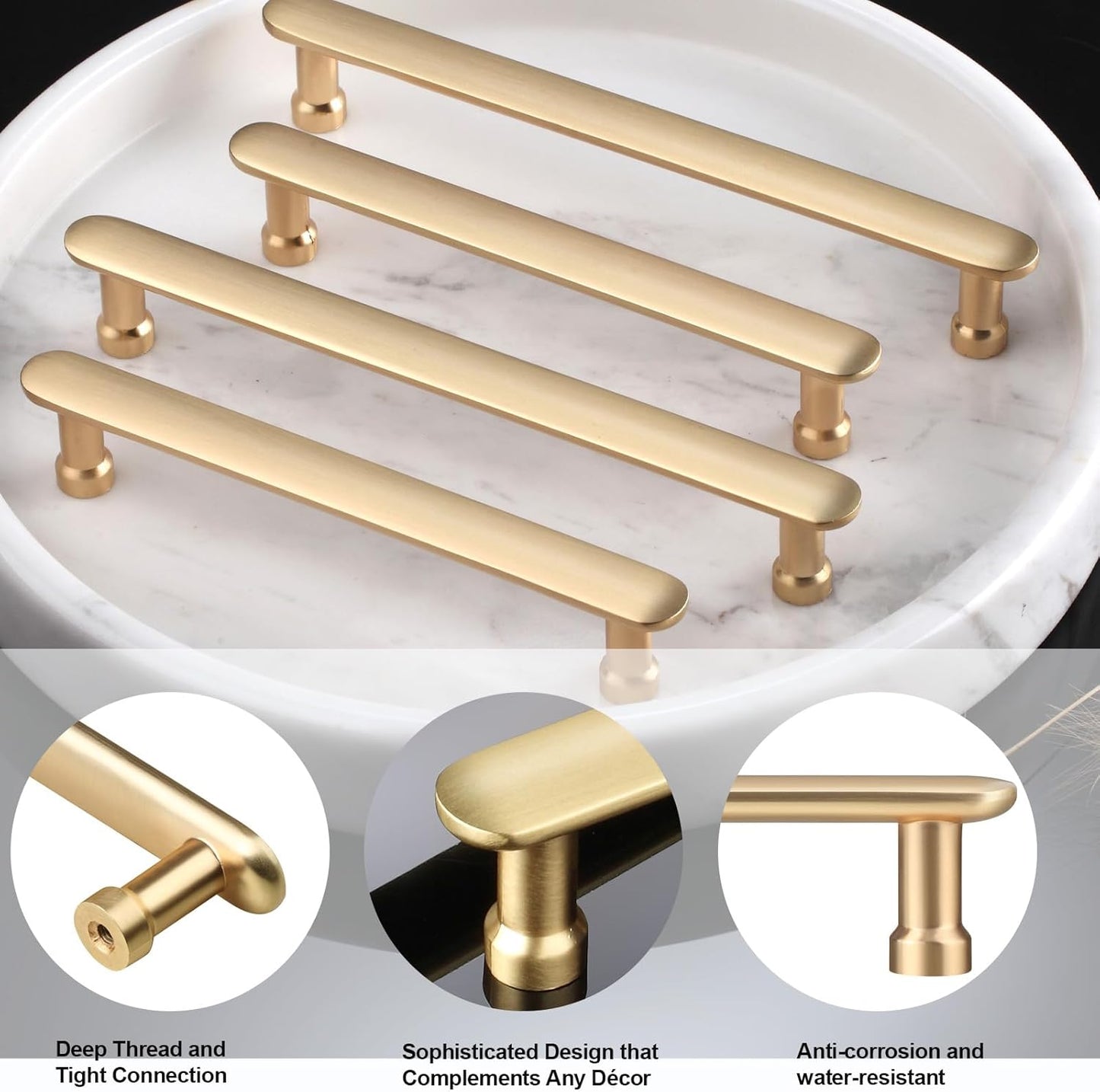 Aititan gold cabinet handles 96mm with deep thread and anti-corrosion design for any decor