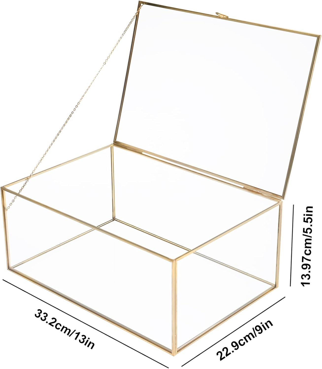 Homtone gold glass terrarium box with an open lid for displaying plants or decorative items