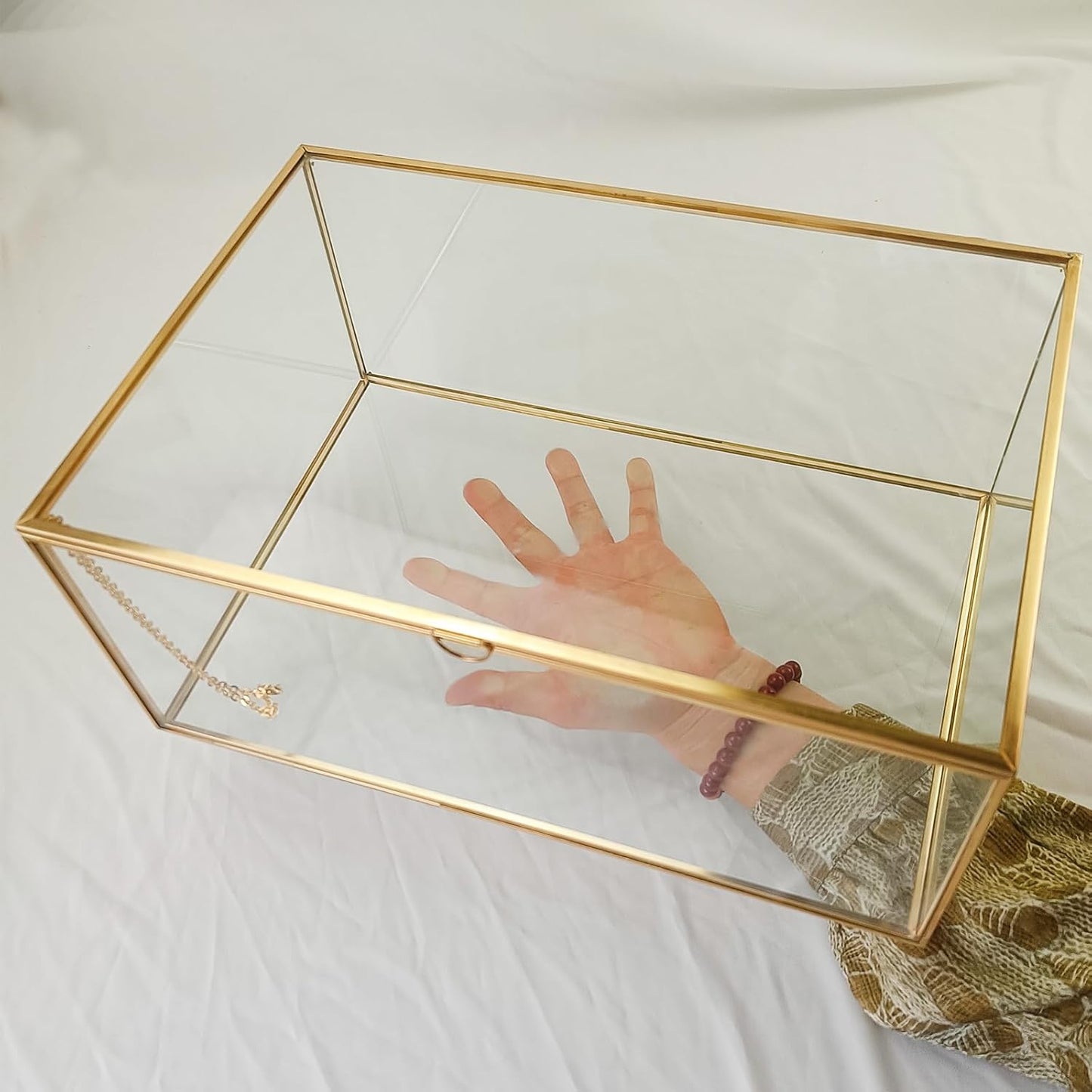 Homtone gold glass terrarium box with a clear design, perfect for showcasing plants or décor