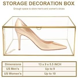 Gold glass terrarium box for stylish storage of shoes with dimensions 13x9x5.5 inches