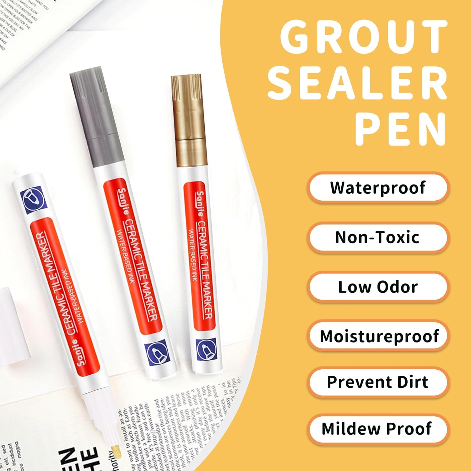 Sanjie grout pen for tile repair in various colours with features like waterproof and non-toxic