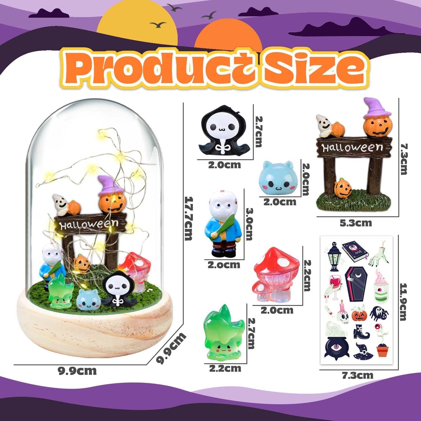 Totebynet Halloween craft kit for kids featuring cute decorations in a glass dome with vibrant characters