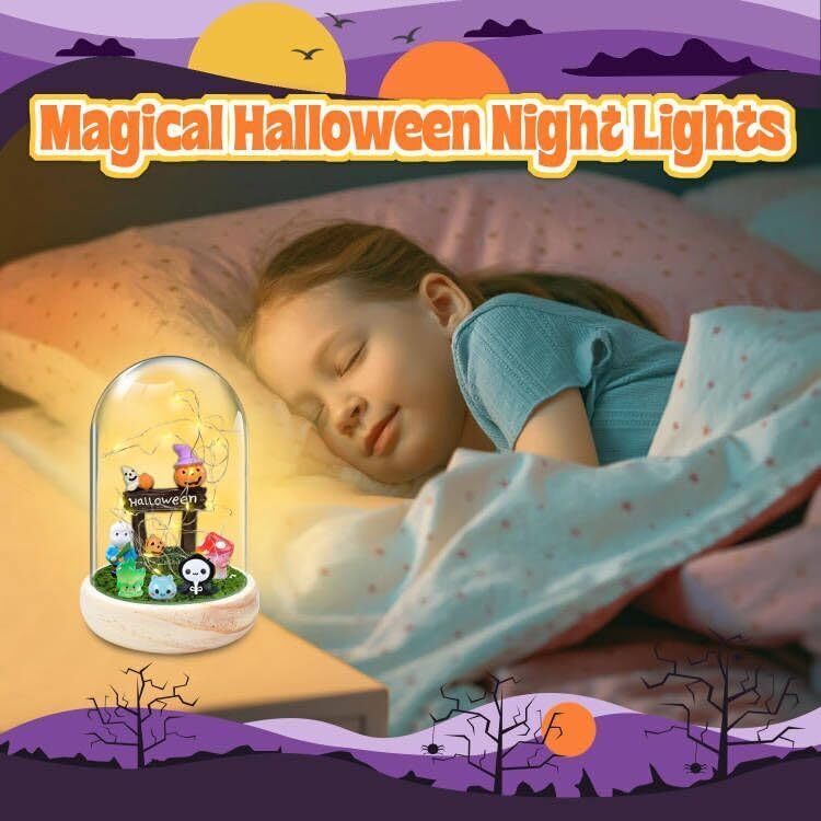 Magical Halloween Night Lights in decorative dome for kids, perfect as a Halloween craft kit for kids