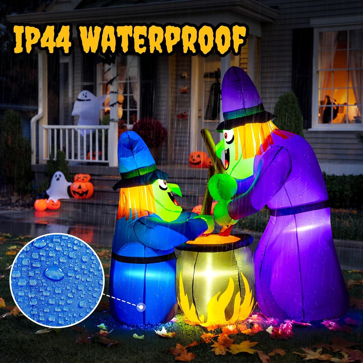 Colourful Halloween witch inflatable outdoor decoration with waterproof features for festive yard displays