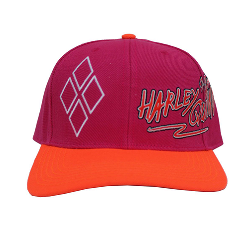 Bioworld Harley Quinn snapback cap in vibrant pink and orange with stylish graphics