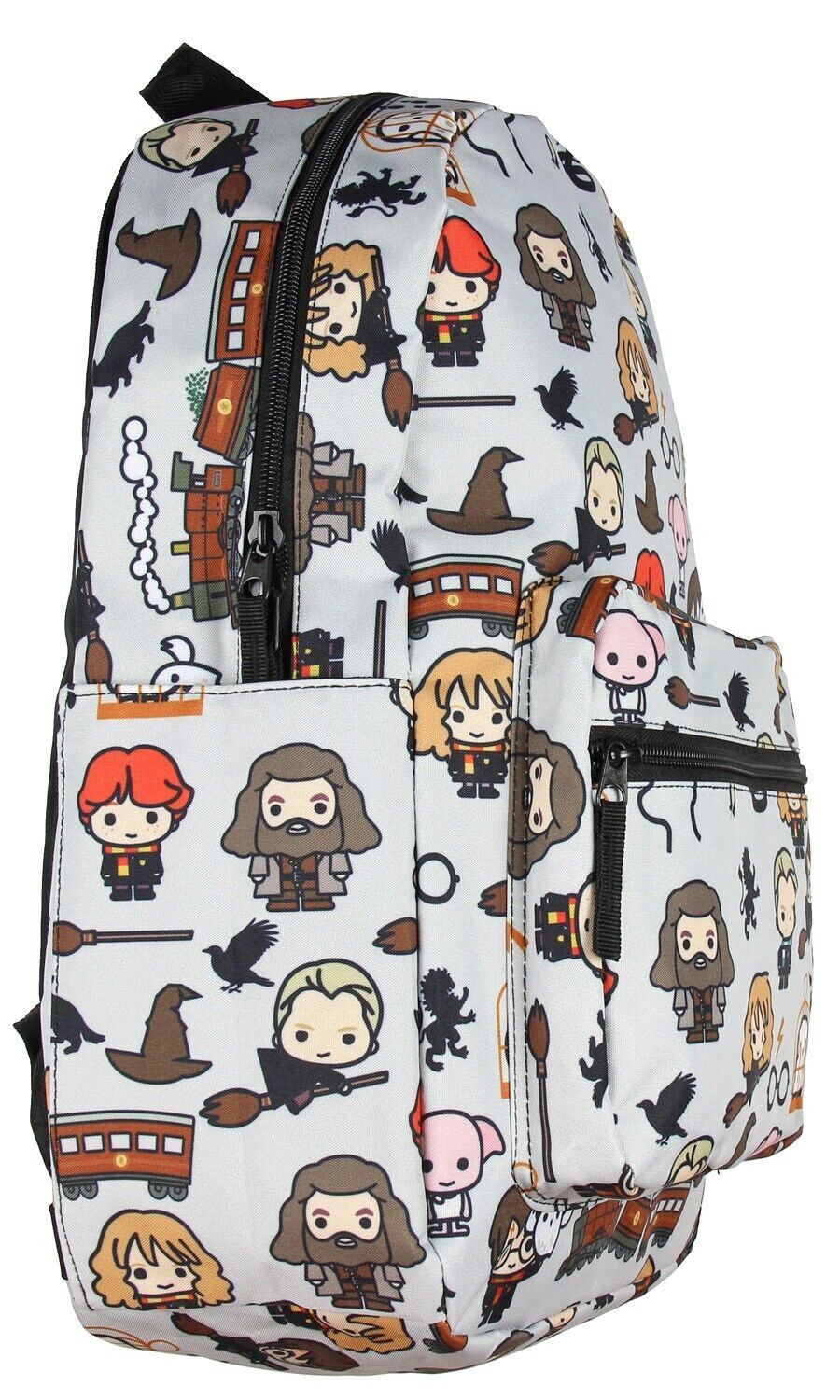 Bioworld Harry Potter chibi backpack featuring cute character designs and multiple pockets for organization