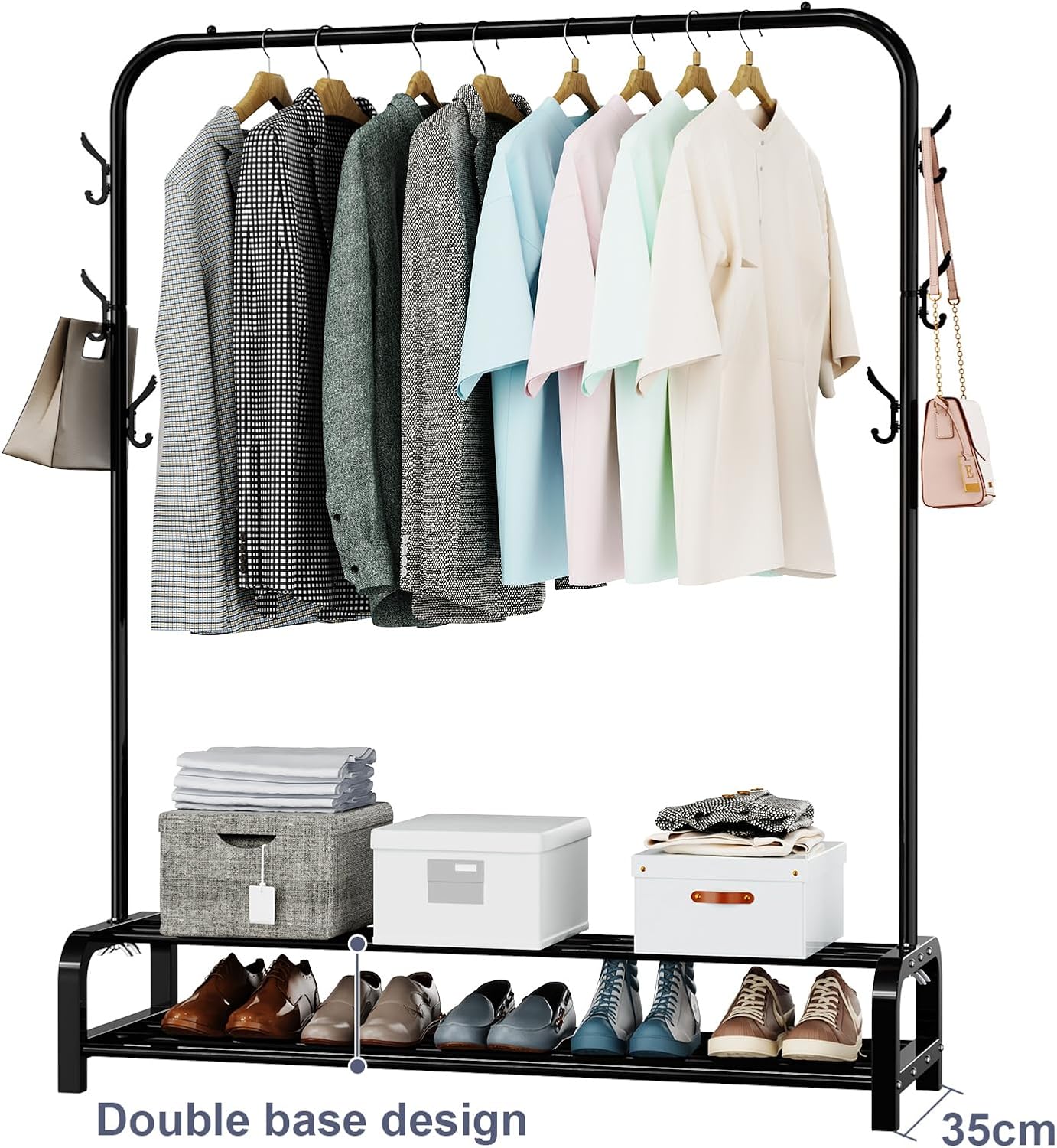 LOEFME heavy duty clothes rail for bedroom with double base design and ample storage space