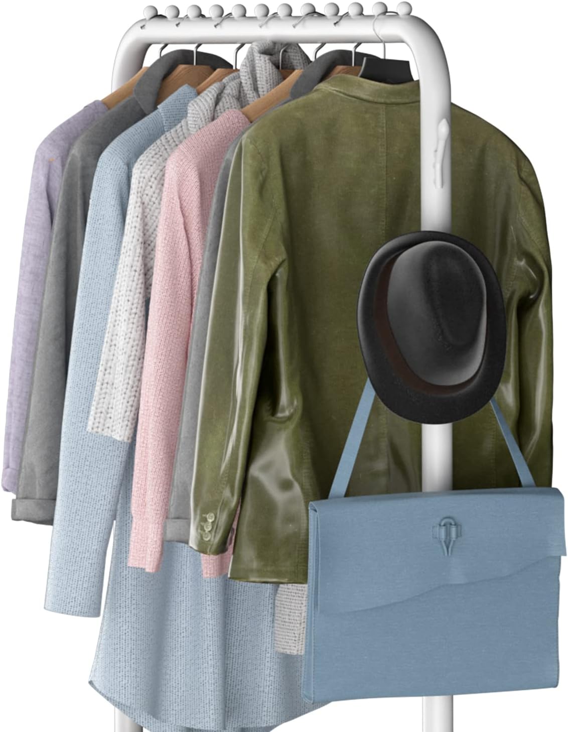 LOEFME heavy duty clothes rail displaying jackets and accessories in a stylish arrangement