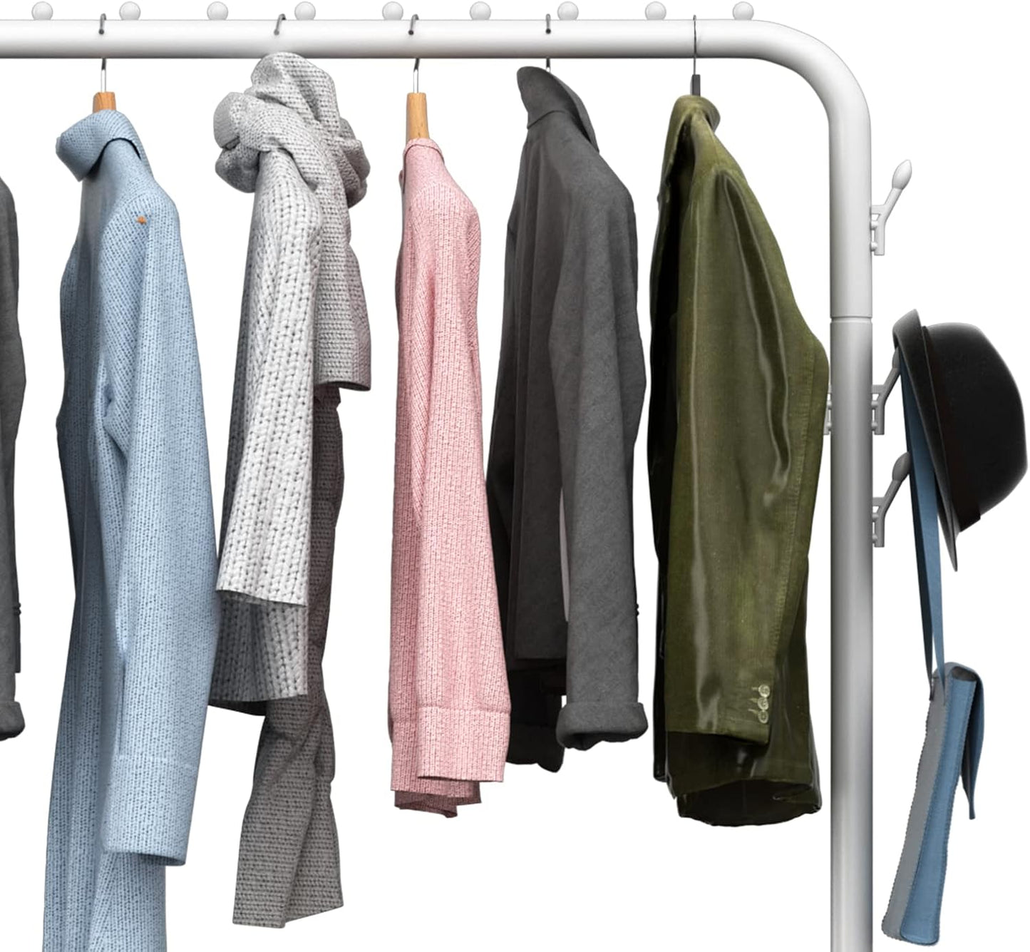 LOEFME heavy duty clothes rail displaying various garments in an organised fashion