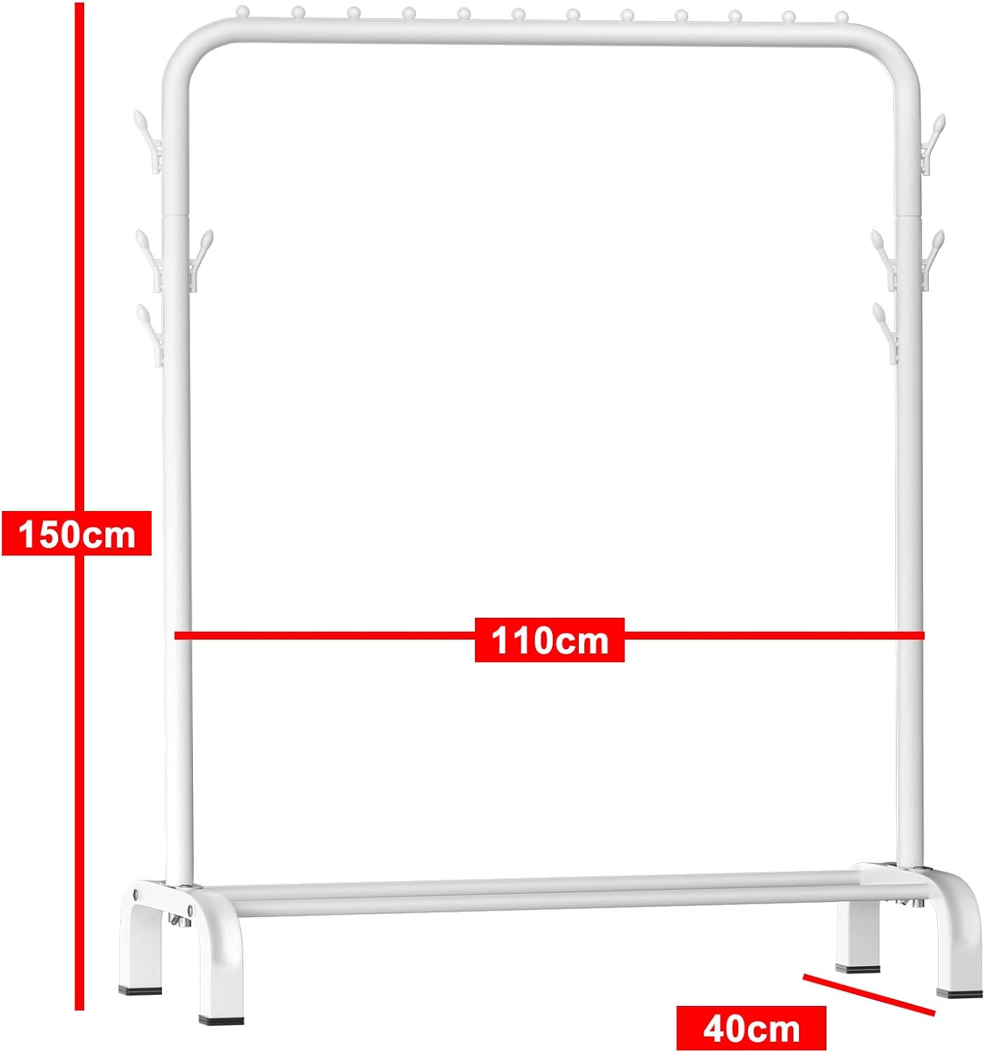LOEFME heavy duty clothes rail in white, featuring hooks and sturdy design for organised storage
