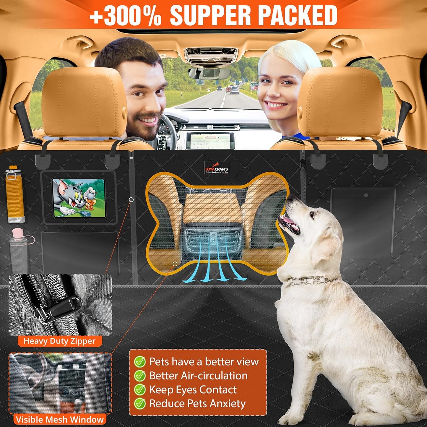 Loya Crafts heavy duty dog car seat cover with mesh window for improved visibility and air circulation