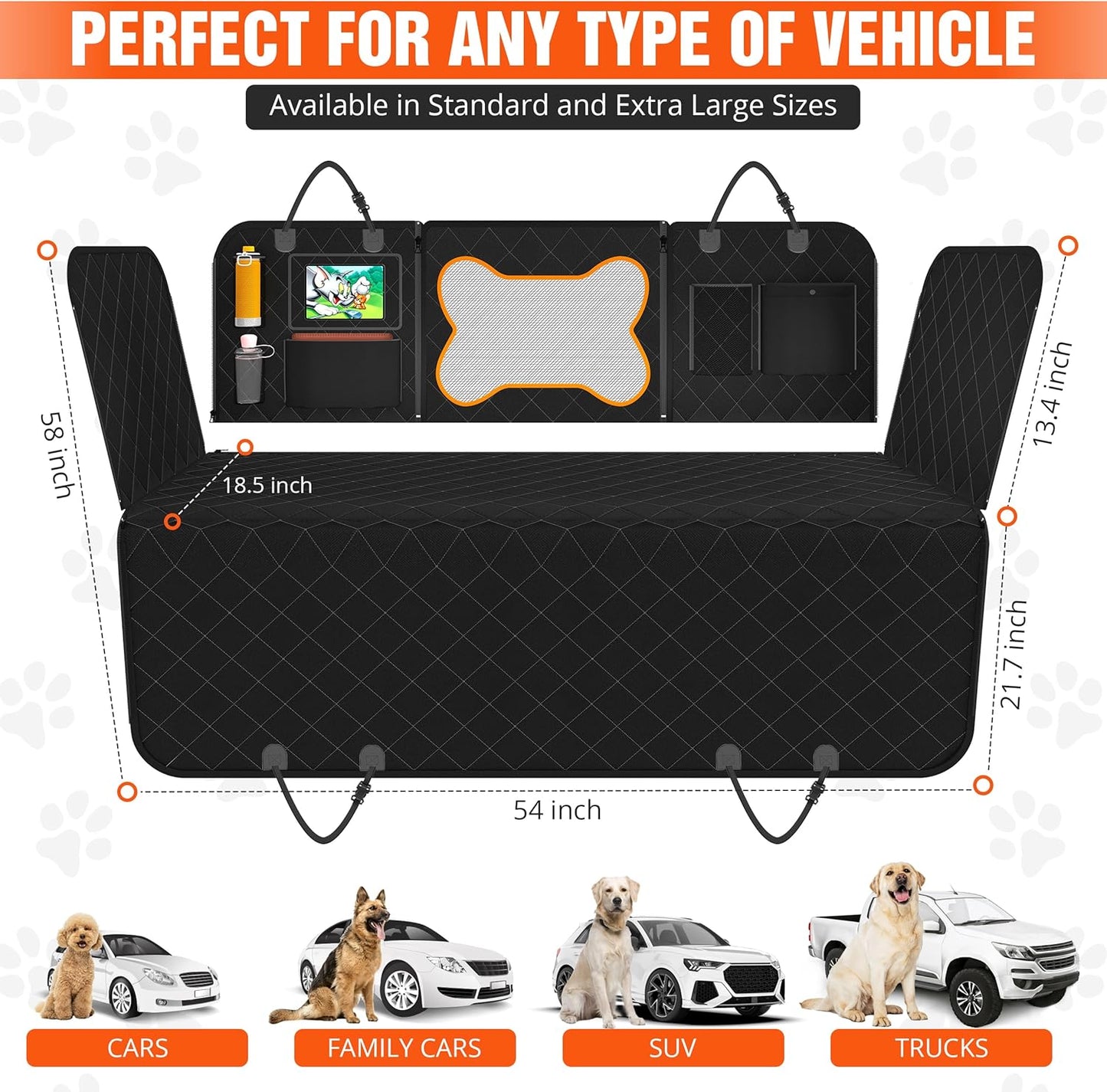 Loya Crafts heavy duty dog car seat cover designed for all vehicle sizes with various storage pockets