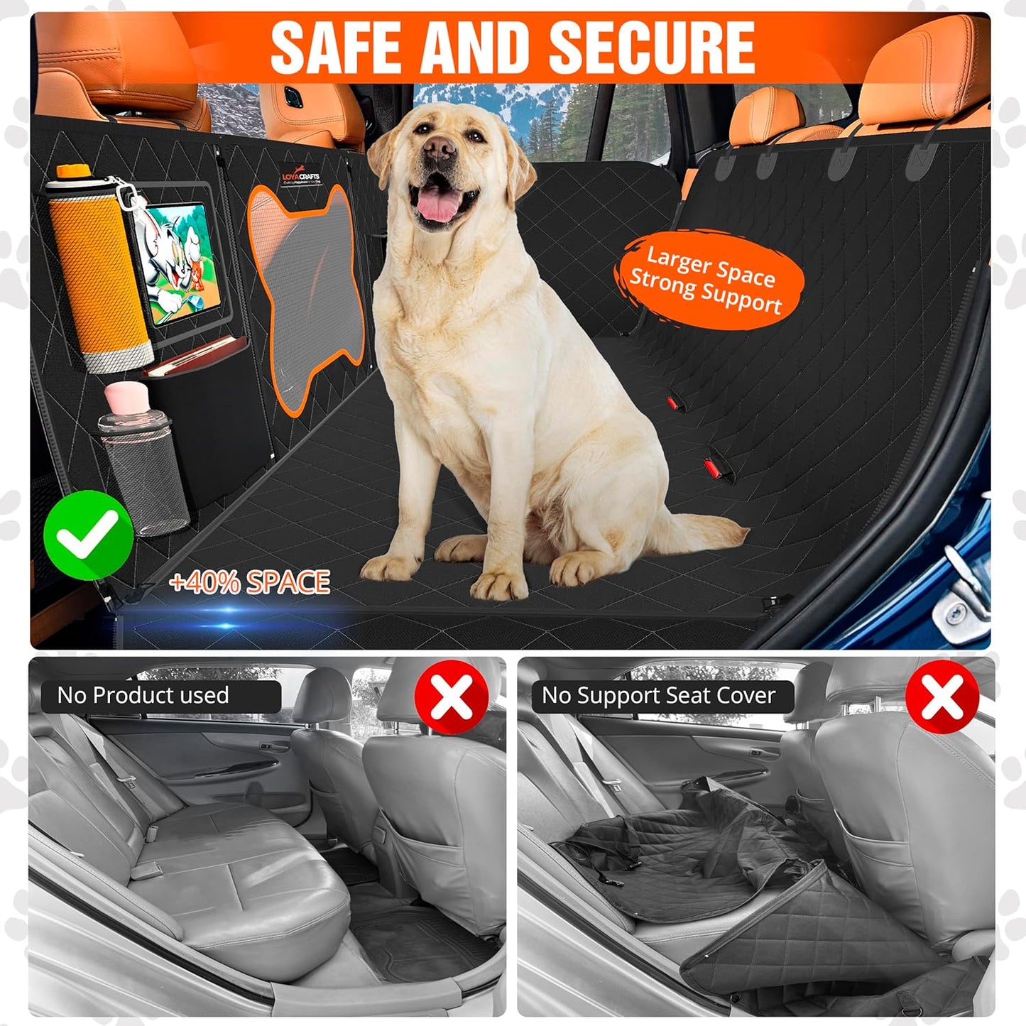 Loya Crafts heavy duty dog car seat cover providing strong support and extra space for pets during travel