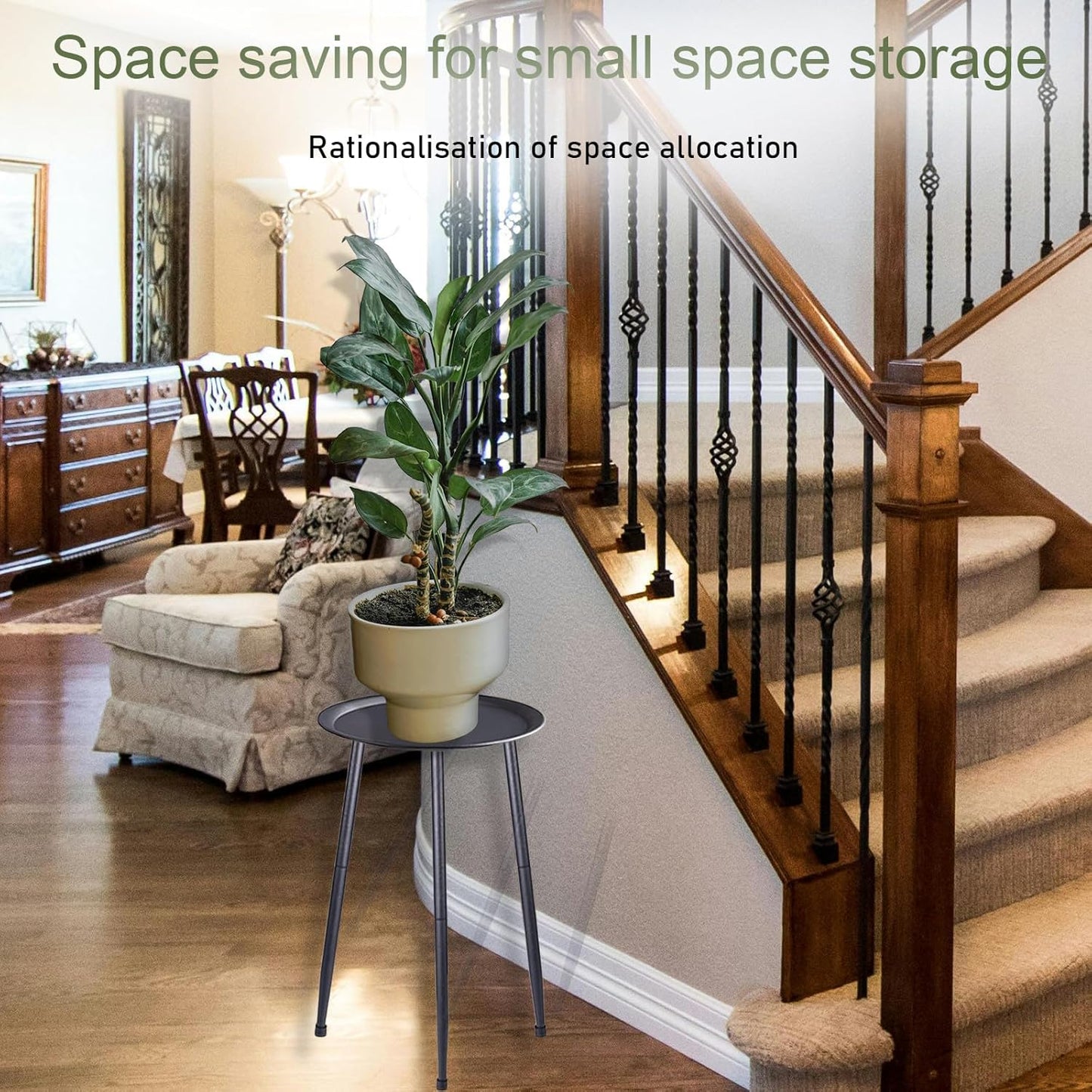 Heavy duty indoor plant stand in stylish living room showcasing space-saving design
