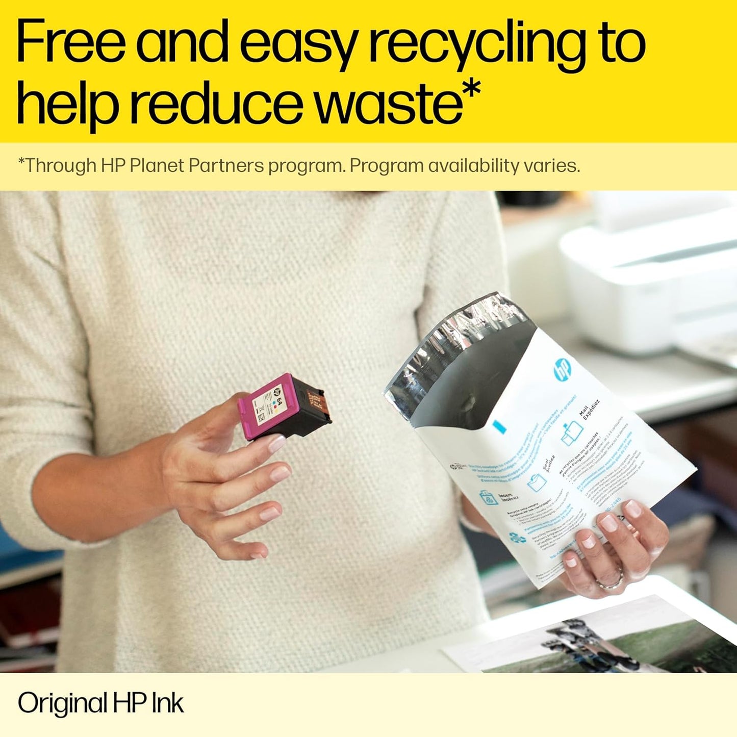 HP 62XL black ink cartridge for high-quality printing with easy recycling options