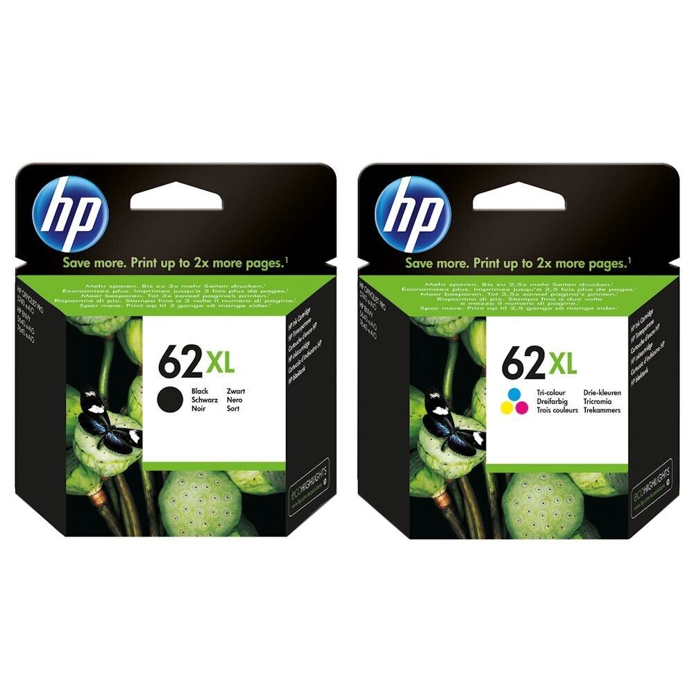 HP 62XL Combo Pack featuring black and color ink cartridges for high-quality printing