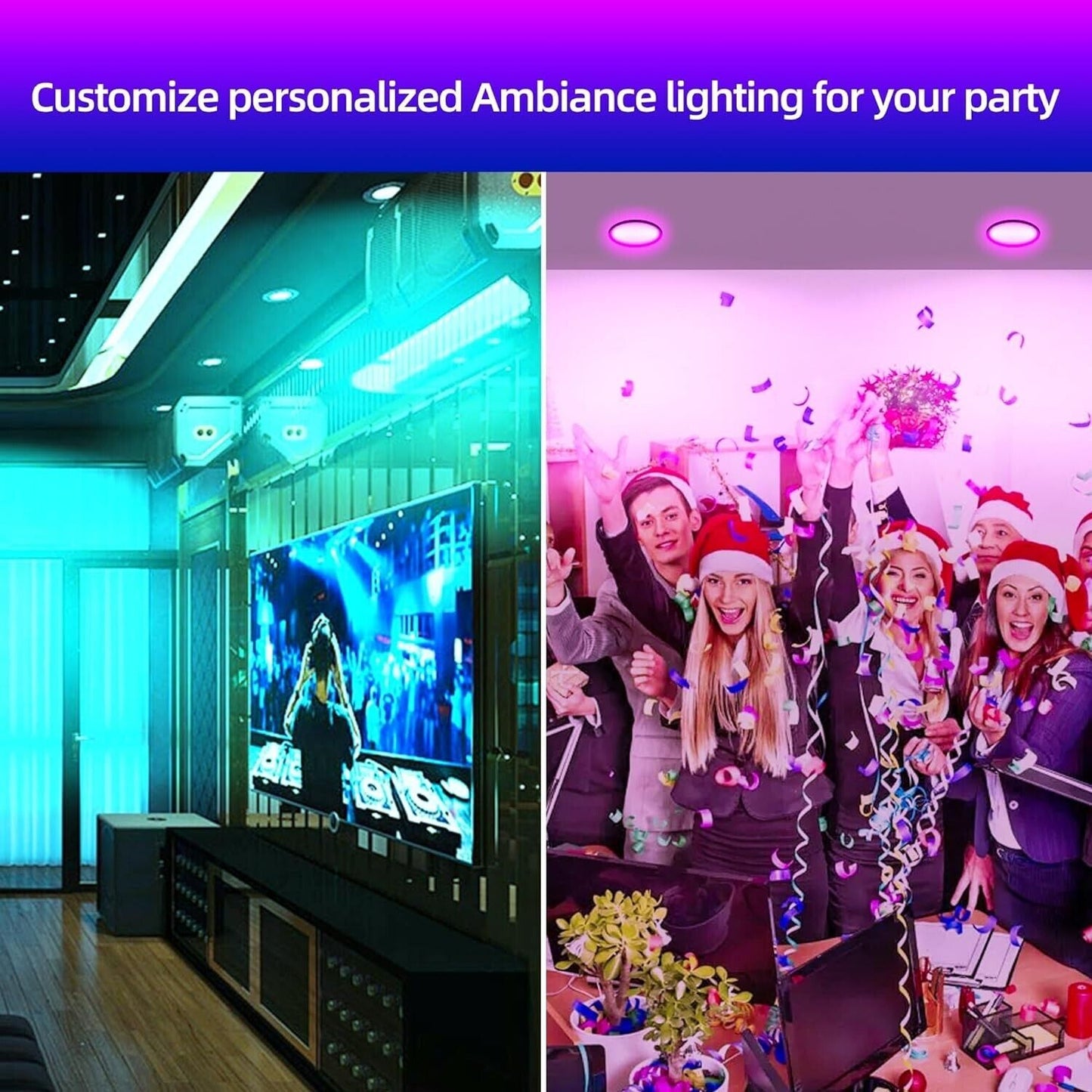 RGBWW colour changing ceiling light creating vibrant ambiance for parties and celebrations