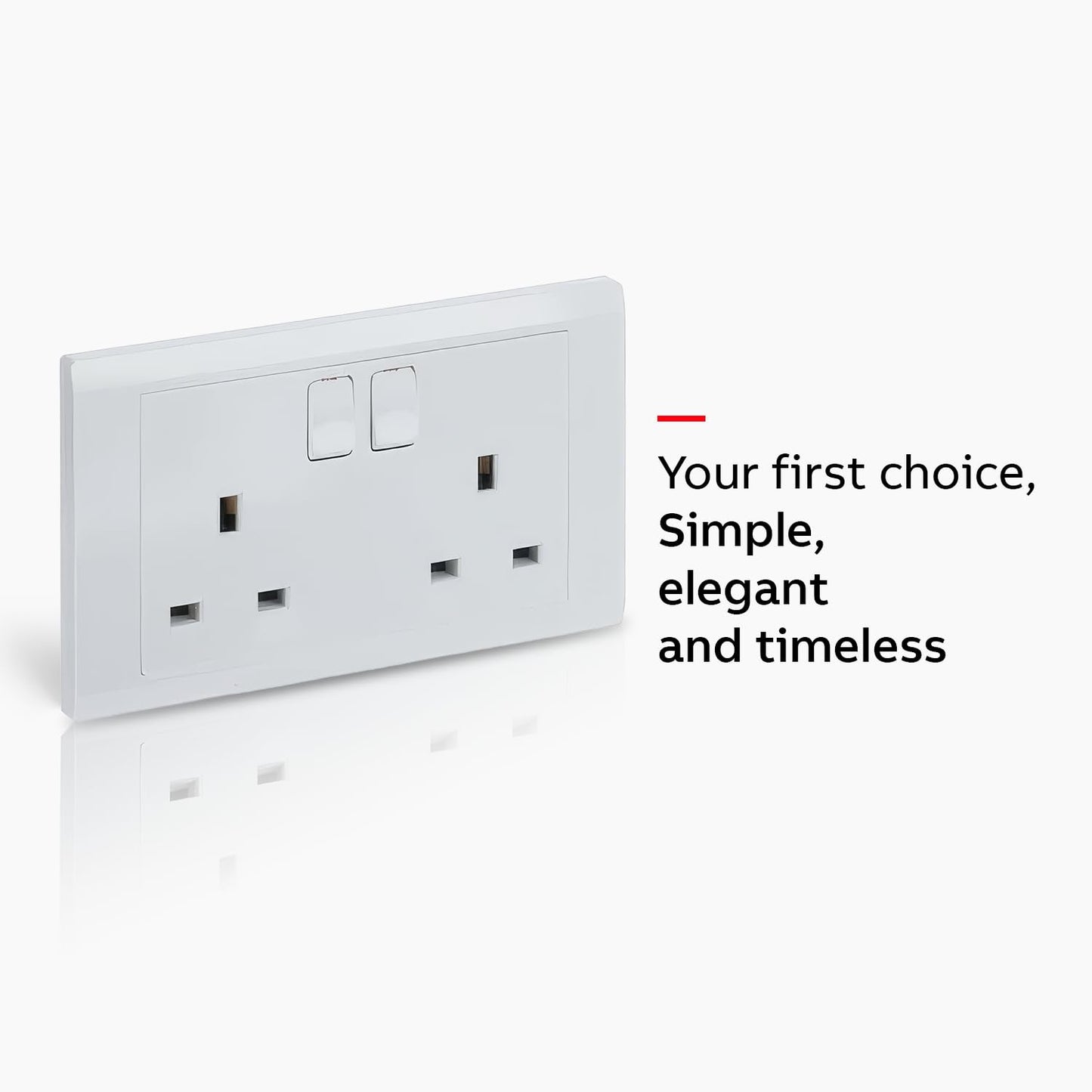 ABB Inora 2 gang switched socket in white, offering a simple and elegant design for home wiring solutions