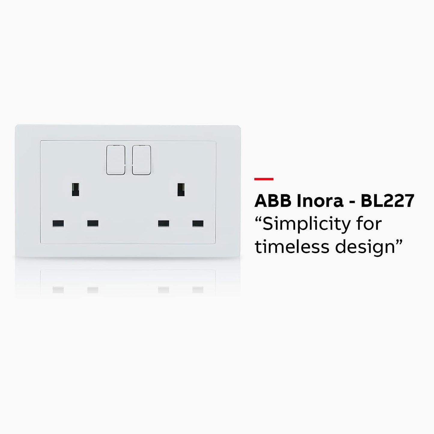 ABB Inora 2 gang switched socket featuring a sleek and timeless design in white