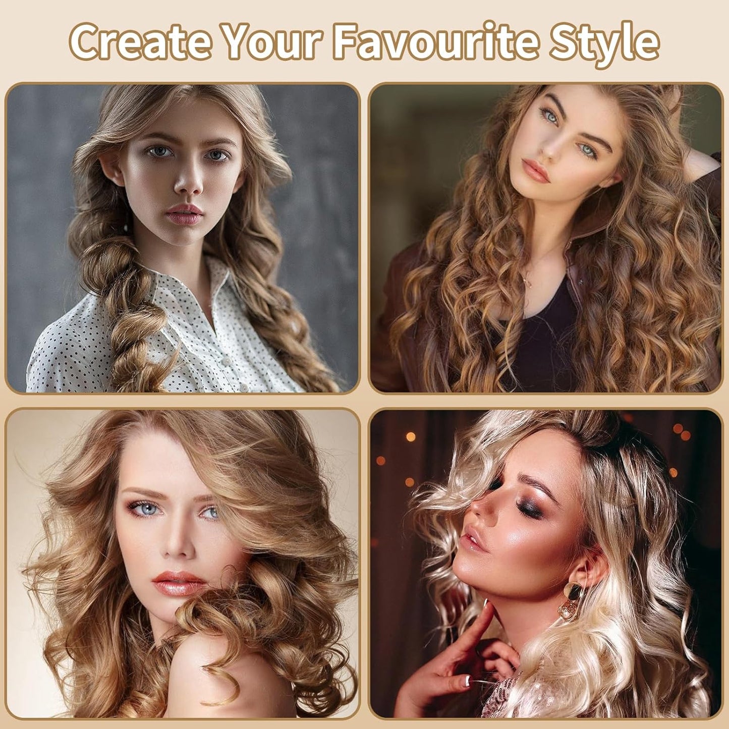 Various hairstyles created using Itari 25mm hair curlers for beautiful curls and waves