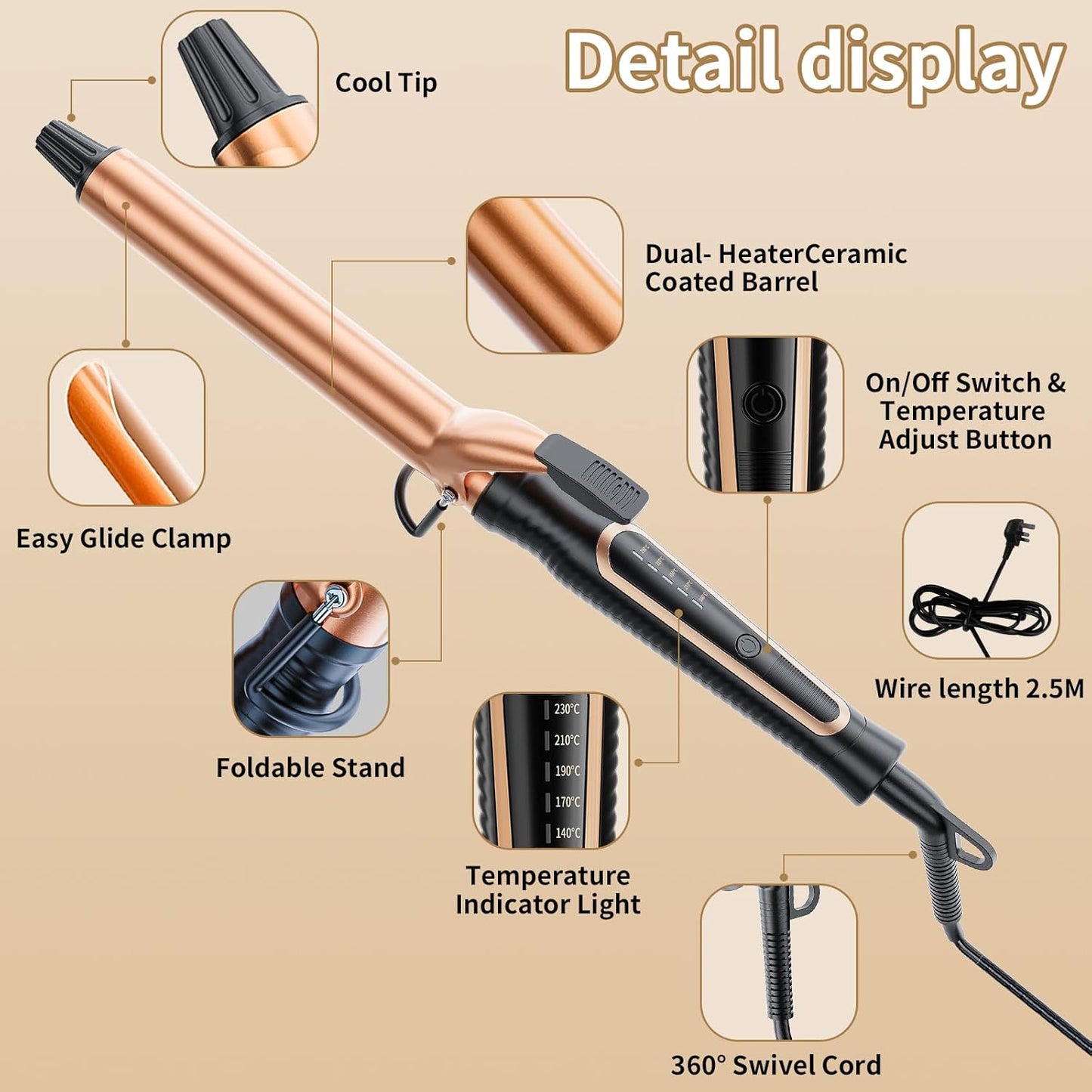 Itari 25mm hair curlers with ceramic coated barrel and temperature control features