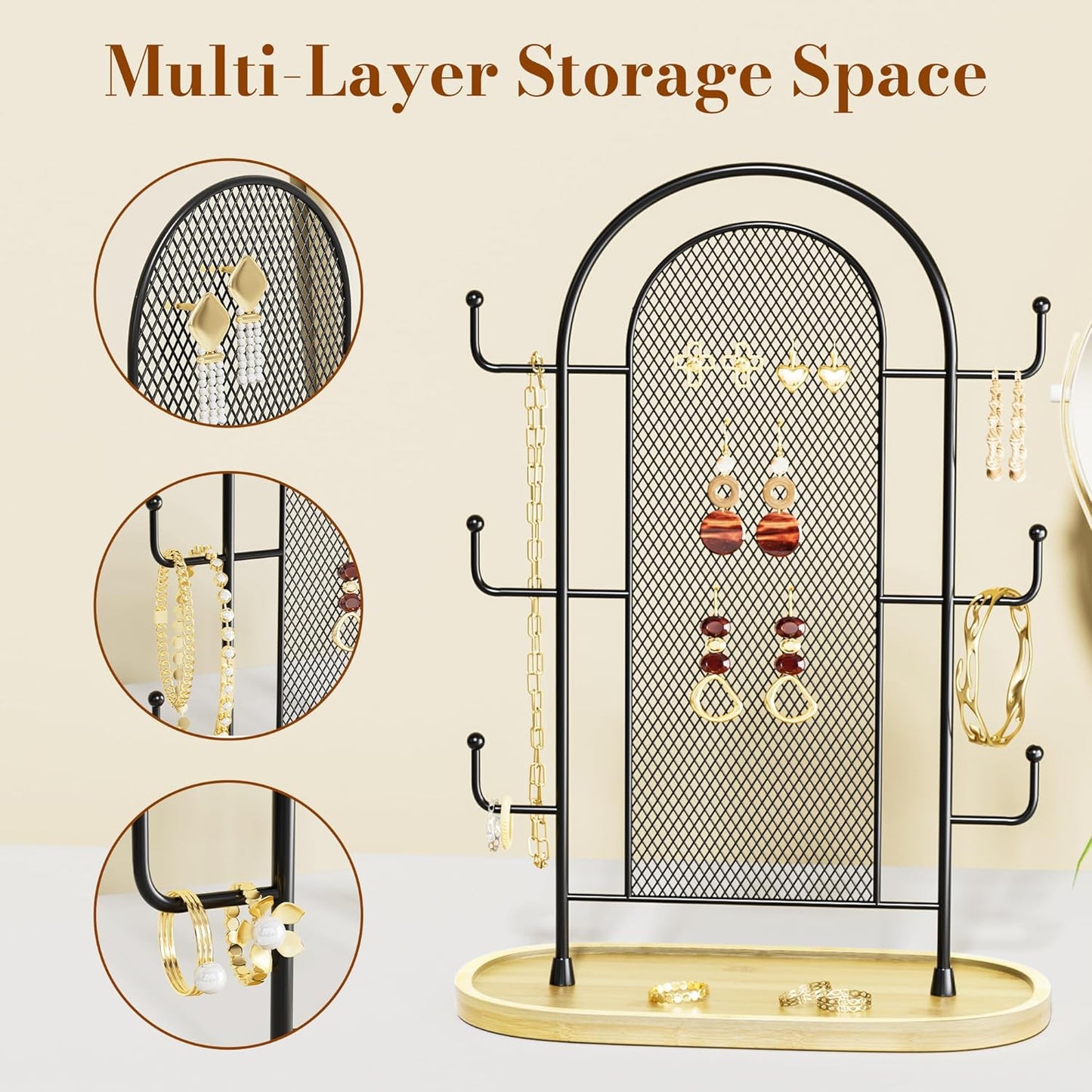 Niffgaff jewellery organiser stand with multi-layer storage space for rings, earrings, and necklaces