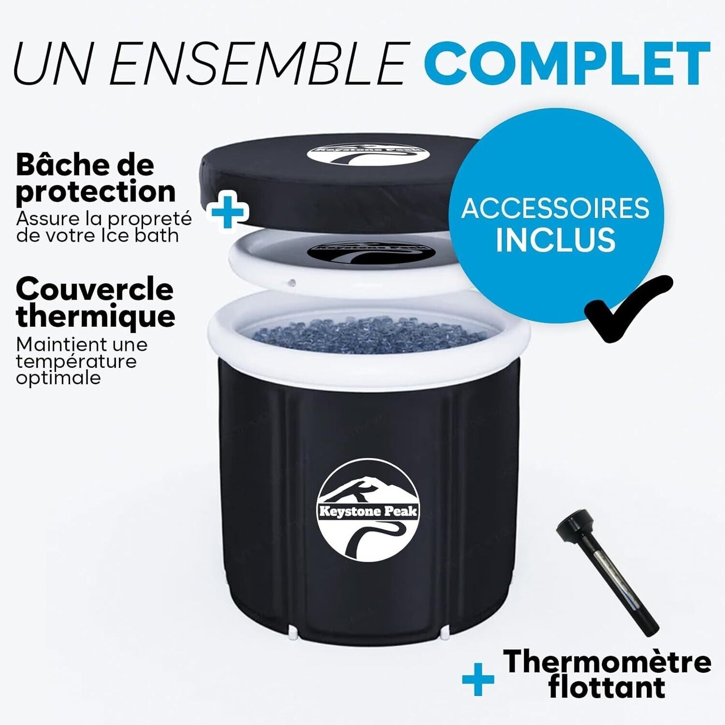 Keystone Peak recovery bath with protective cover and included accessories for optimal temperature maintenance