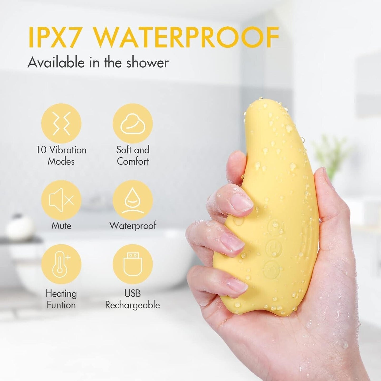 Kisdream breast massager for breastfeeding, soft yellow design, waterproof, with 10 vibration settings and USB recharge
